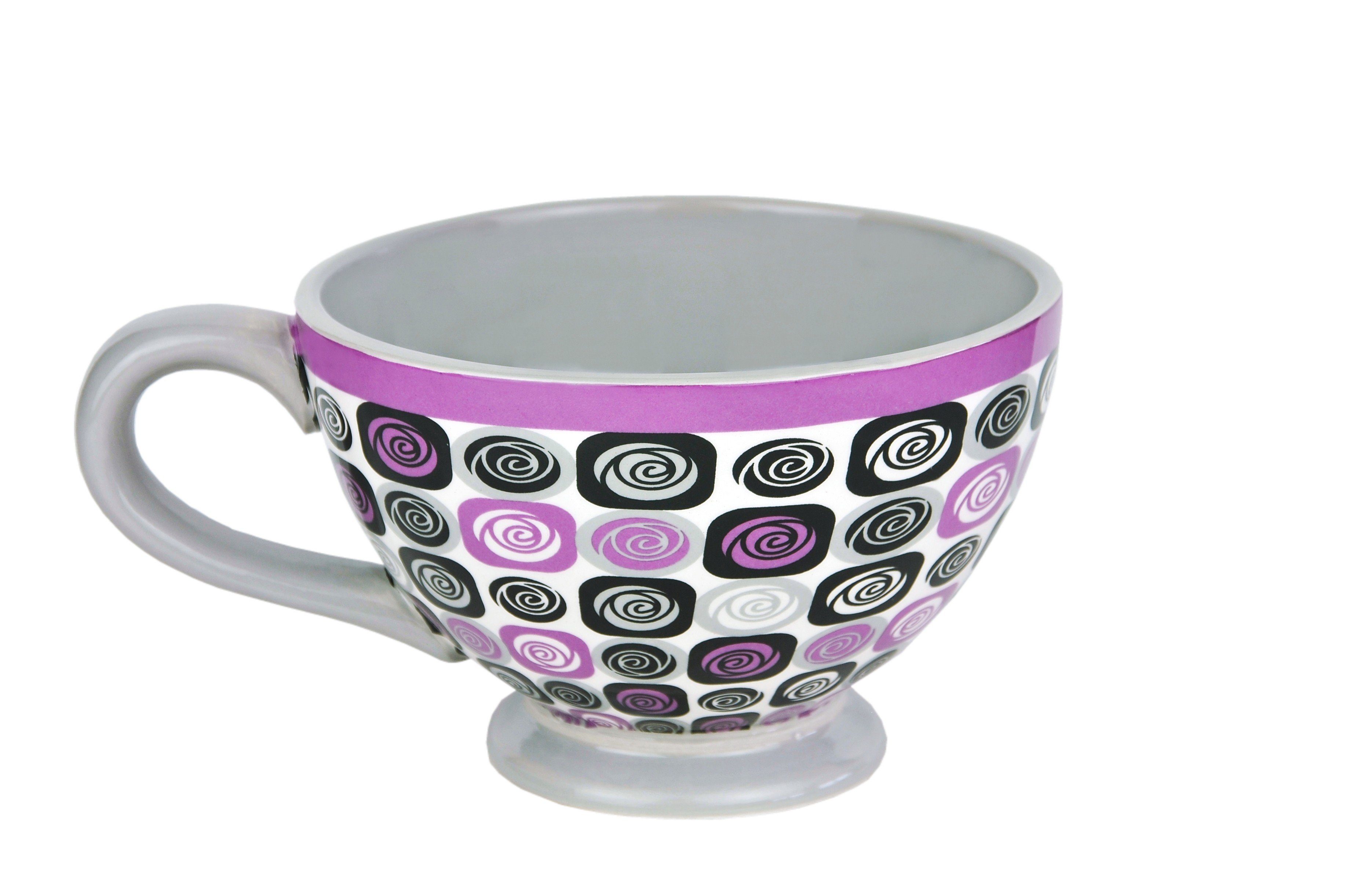 MamboCat Tasse 4er Set Milchkaffeetassen / Müslitassen im Kreisel-Design  0,4L Tasse