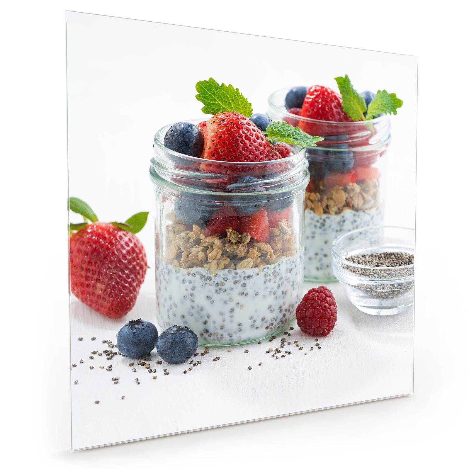 Primedeco Küchenrückwand Küchenrückwand Spritzschutz Glas mit Motiv Frühstück im Glas