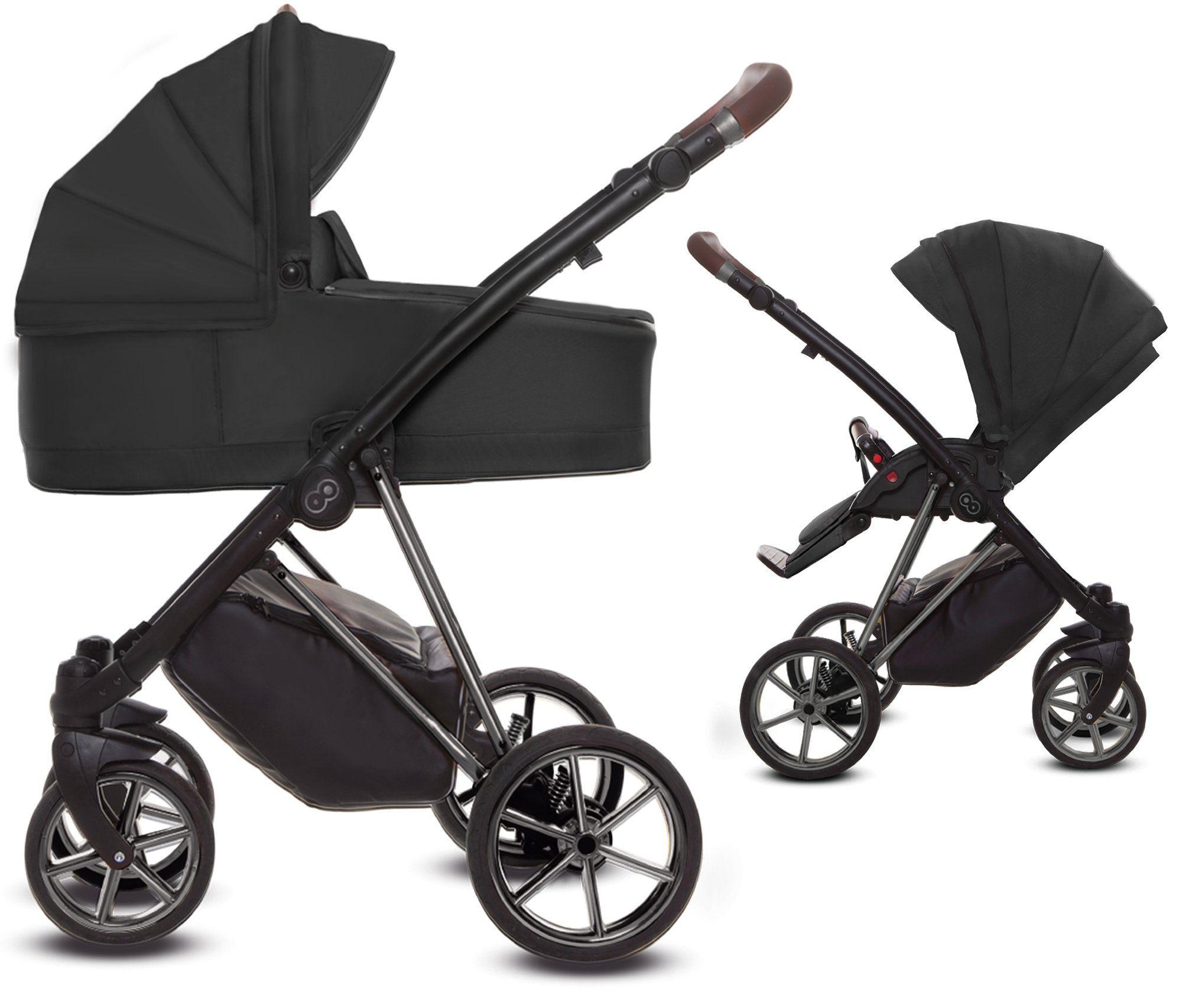 in Kombi-Kinderwagen 2 großes | Ultra, Baby Babywanne Gestell Stoff Gestell 5-Punkt-Sicherheitsgurt, Musse Silber Schwarz TPFLiving Schwarz, Buggy 2in1 Kinderwagen 1 Silber Zubehör-Set