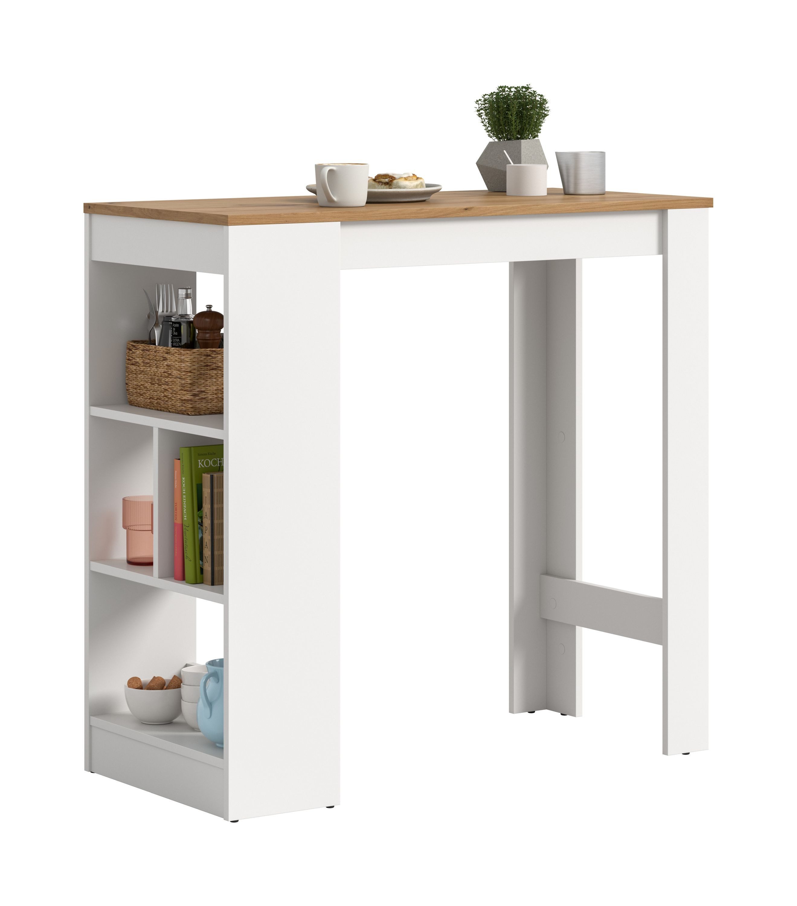 xonox.home Esstisch Urban, Bar-/Esstisch in Weiß & Authentic Oak Nachbildung 105 x 103 x 51 cm