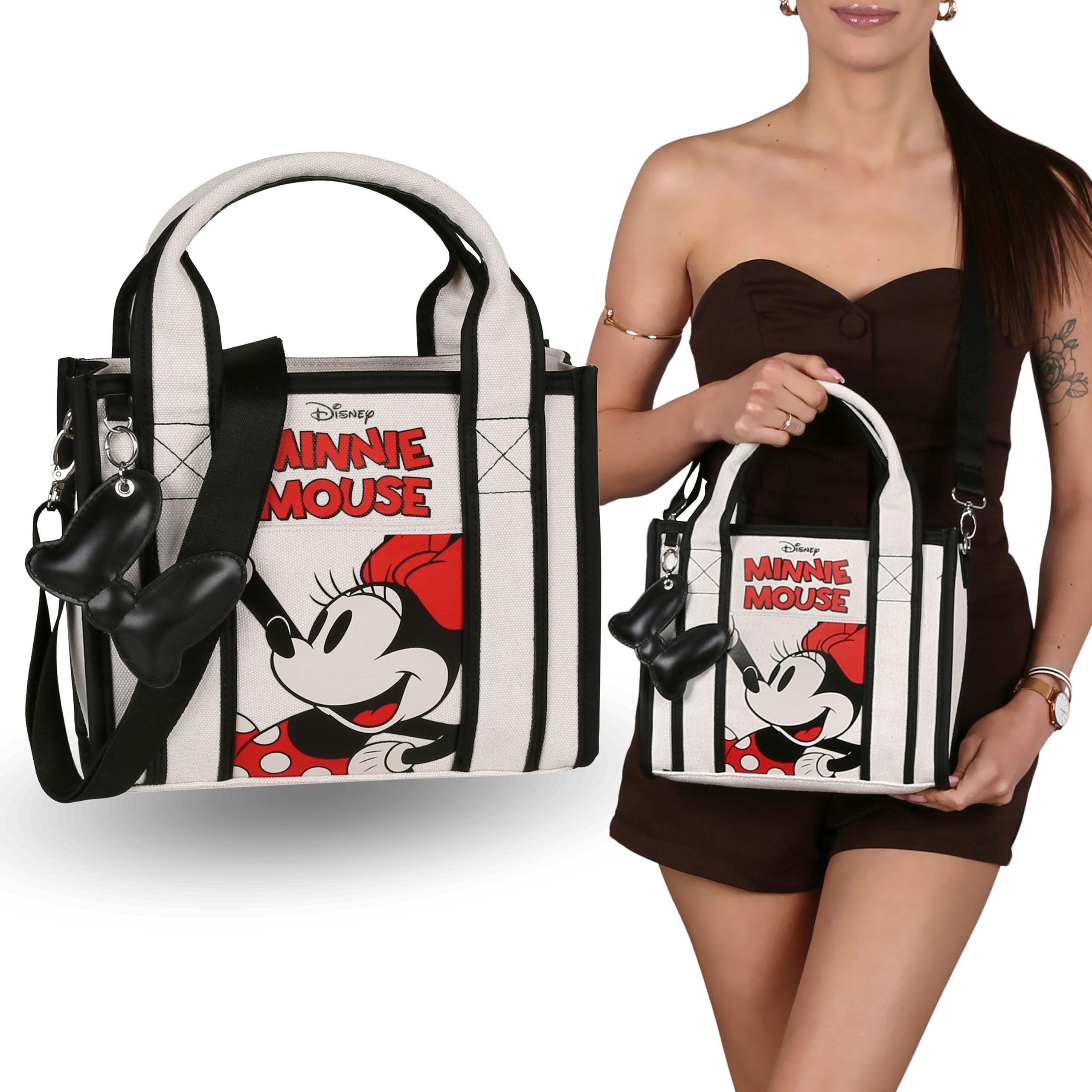 Sarcia.eu Handtasche Minnie Mouse Disney Damenhandtasche Beige, 27x10x21 cm, mit Ring