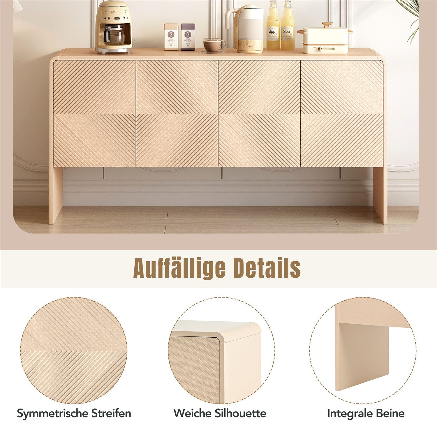 autolock Kommode Großer Sideboard, 4 Türen und Rückstoßvorrichtung