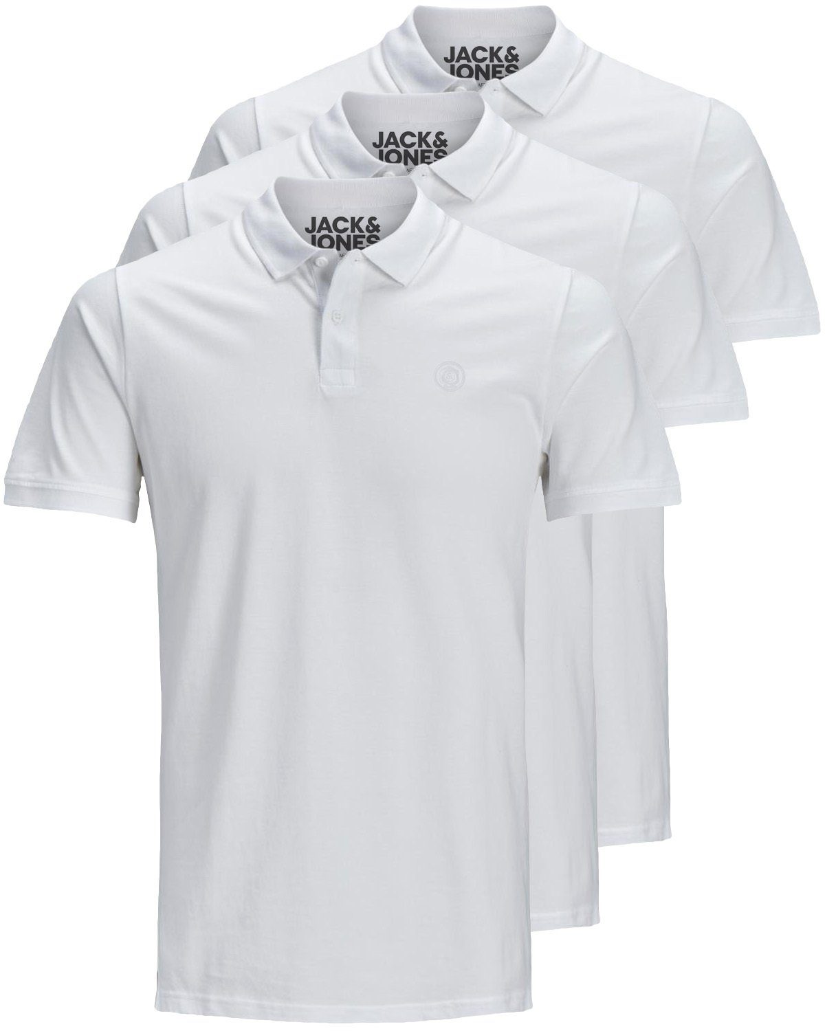 Jack & Jones Poloshirt Basic (3-tlg., 3er Pack) slimfit / figurbetont geschnitten weiß