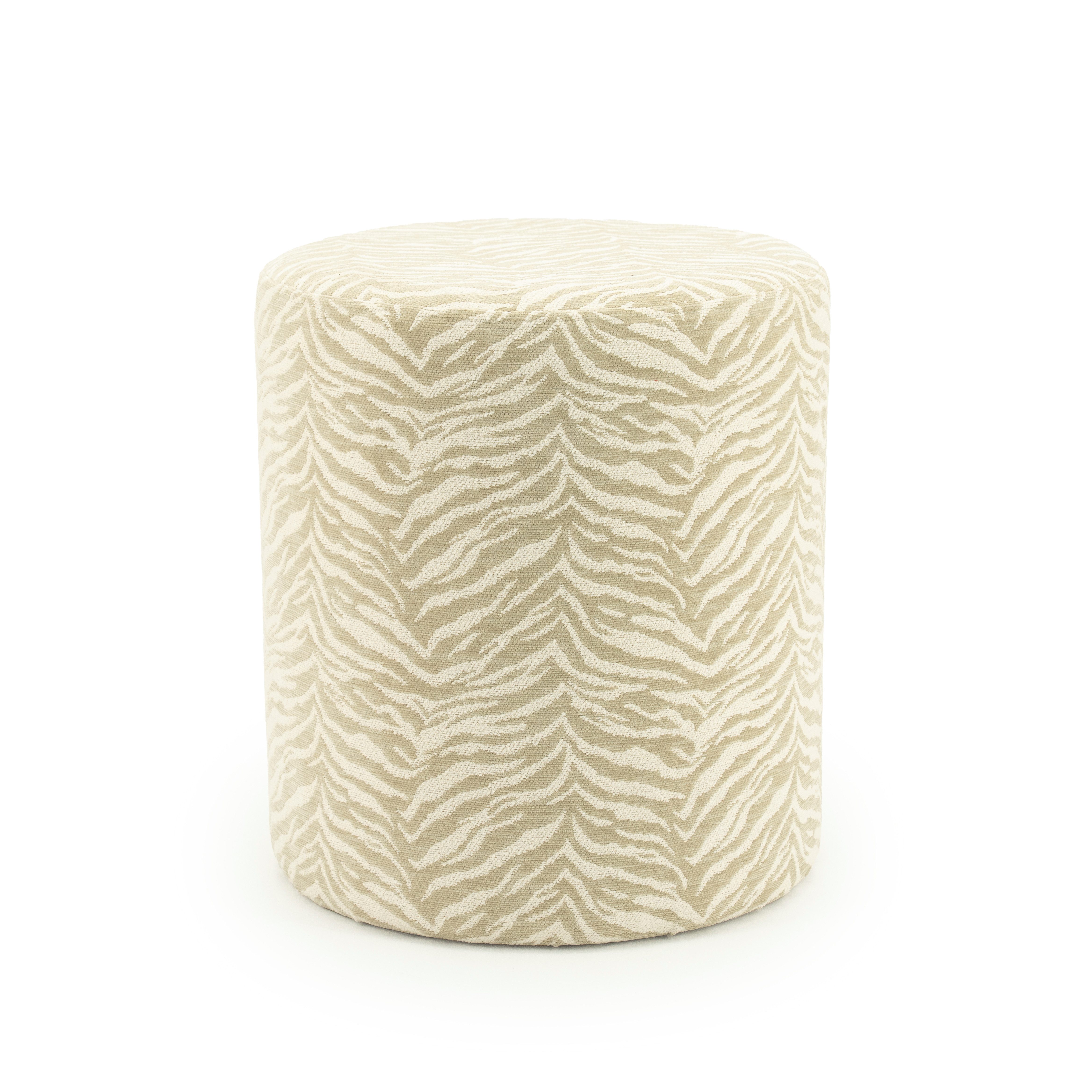 Maison ESTO Sitzhocker POUF Hocker Safari-Print Safari Muster Ø38 × H42 cm, Attraktive Farbauswahl: Erhältlich in Grün, Mustard, Beige und Braun