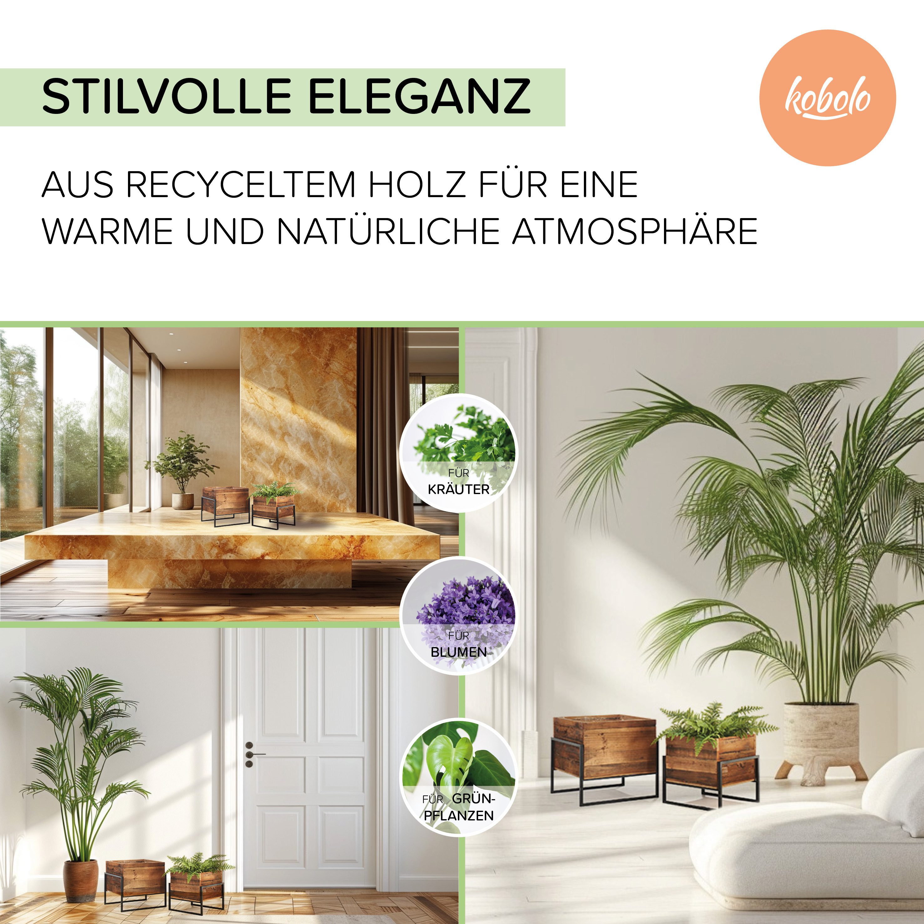 Kobolo Blumentopf Übertopf Pflanztopf - Holz und Metall schwarz Gr1