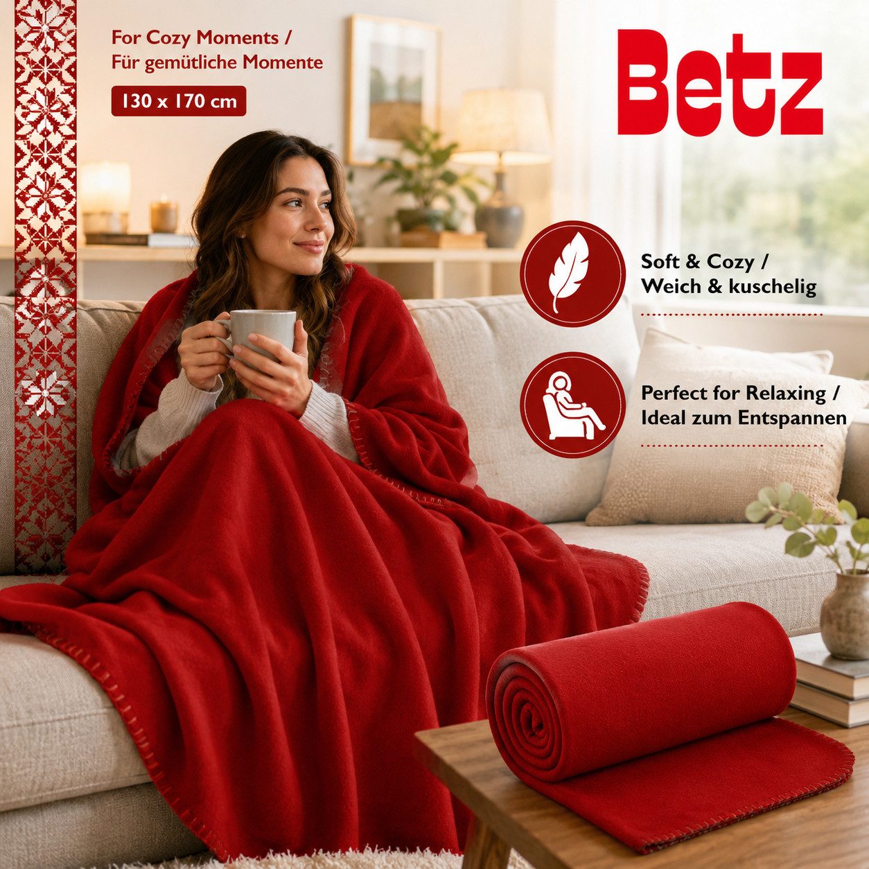 Wohndecke Betz Fleecedecke 130x170 cm 180g/m² – Weiche Wohndecke & Kuscheldecke, Betz, Leicht, wärmend & pflegeleicht