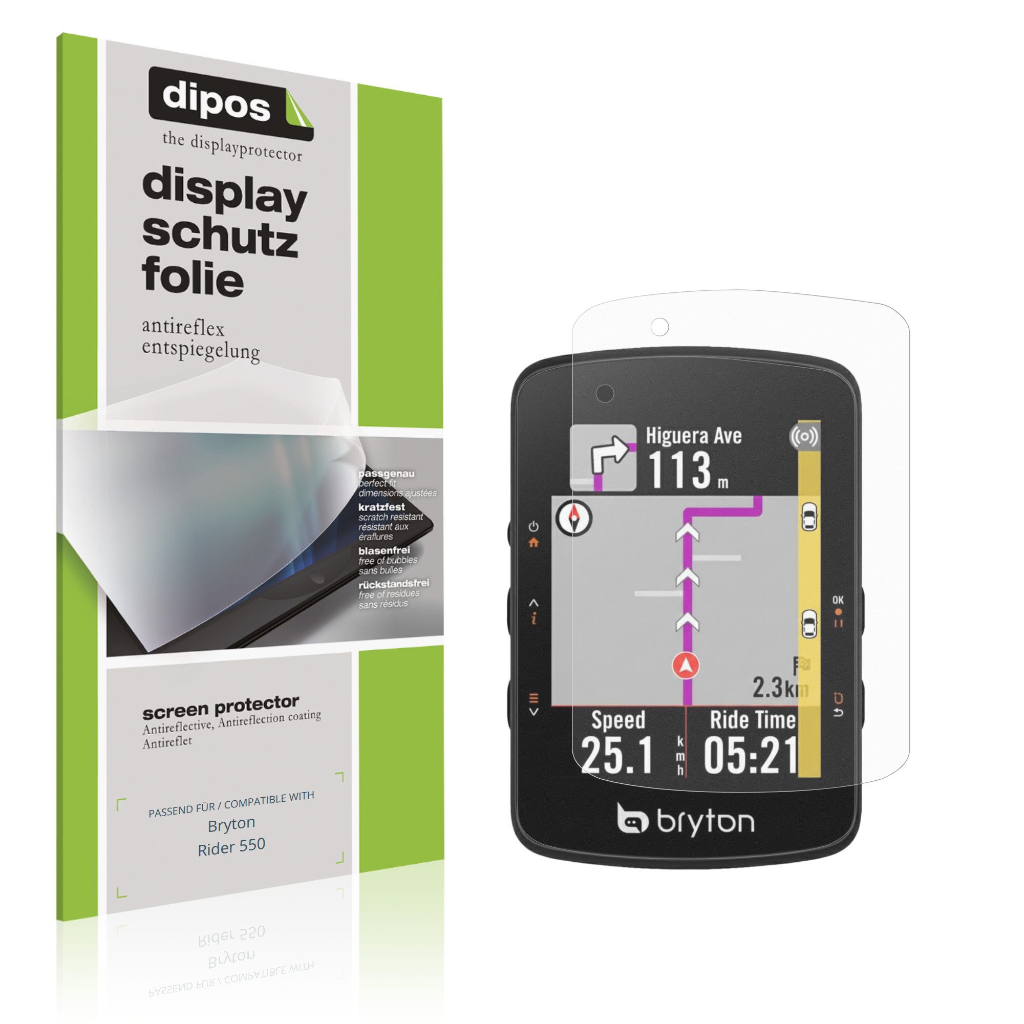dipos Displayschutzfolie Schutzfolie für Bryton Rider 550, 4 Stück, Displayschutz Schutz Folie Made in Germany