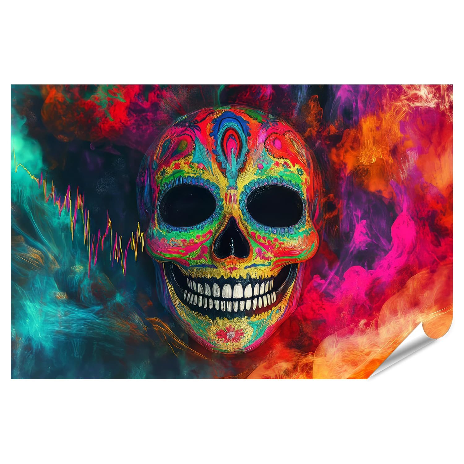 Poster Bunter Totenkopf in lebendigen Farben für Wohnzimmer Kunstsammler