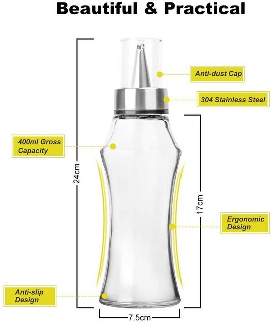 Black Marketplace Essigspender Essig Ölflasche Glas Ölspender Essigspender mit Skala Ausgießer, (1-tlg)