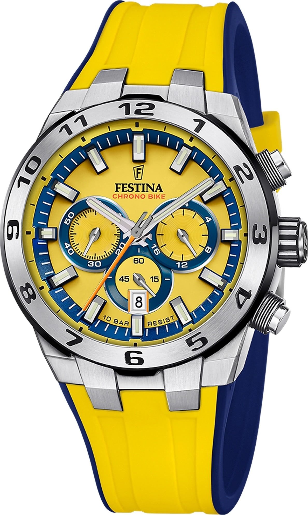 Festina Chronograph Festina Herrenuhr Silikon gelb blau, (Chronograph), Herren Armbanduhr rund, Silikonarmband gelb, blau, Sport