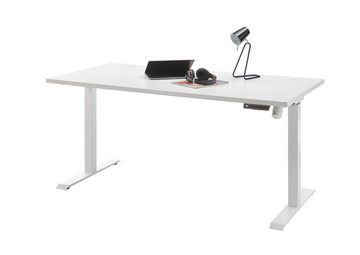 möbelando Schreibtisch Tolentino, Praktischer, höhenverstellbarer Schreibtisch in Weiß mit Tischplatte aus Spanplatte und Gestell aus Metall. Breite 160 cm, Höhe 72-120 cm, Tiefe 77 cm