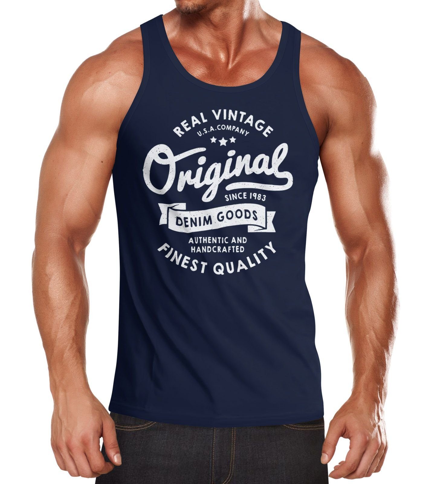 Neverless Tanktop Herren Tank-Top Original Denim Goods Vintage Druck Muskel günstig online kaufen