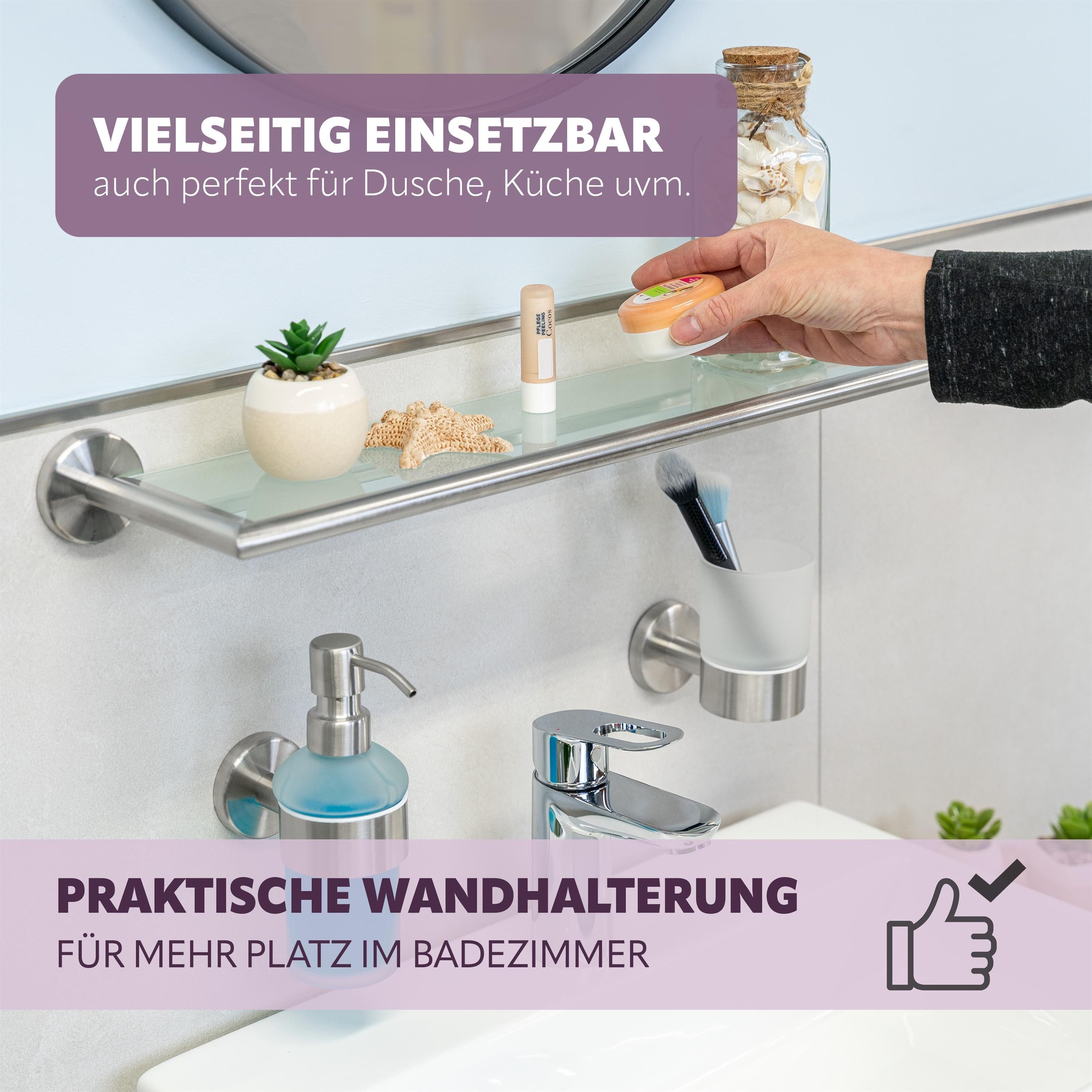 bremermann Wandregal Bad-Serie PIAZZA - Glasablage inkl. Klebeset, aus Glas