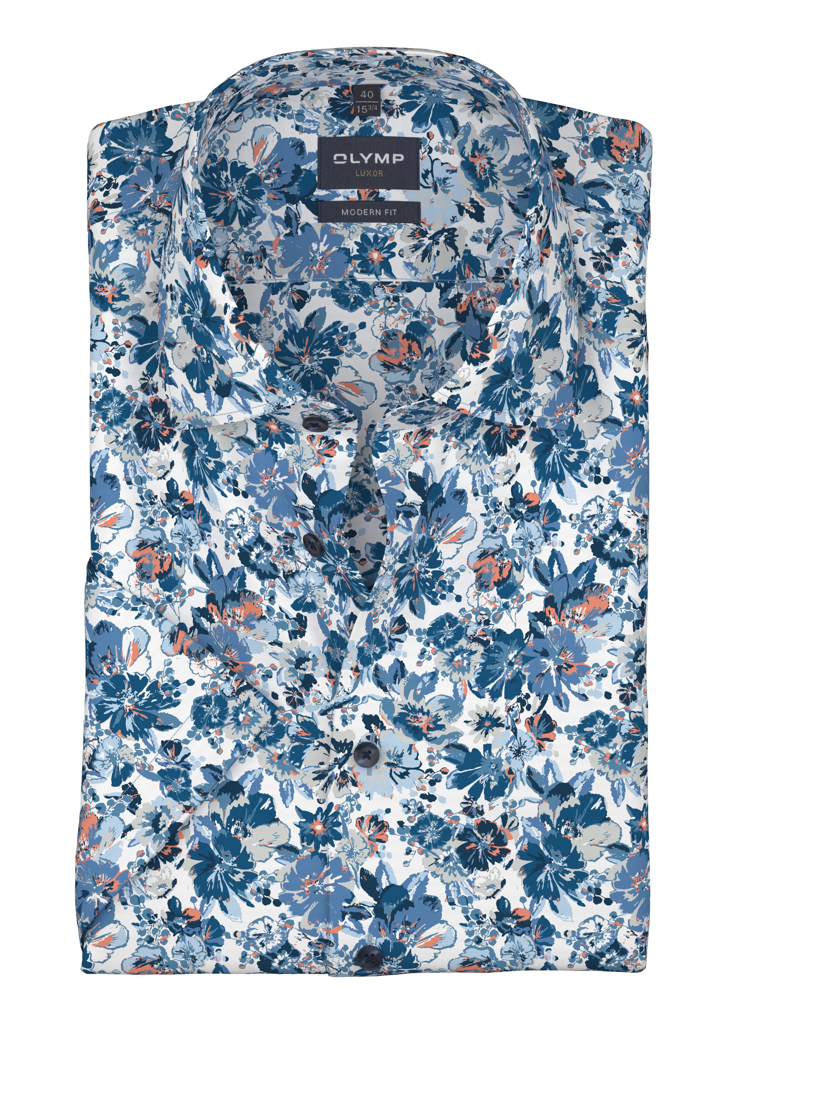 OLYMP Kurzarmhemd LUXOR Blume-Alloverpint, Businesshemd, modern fit
