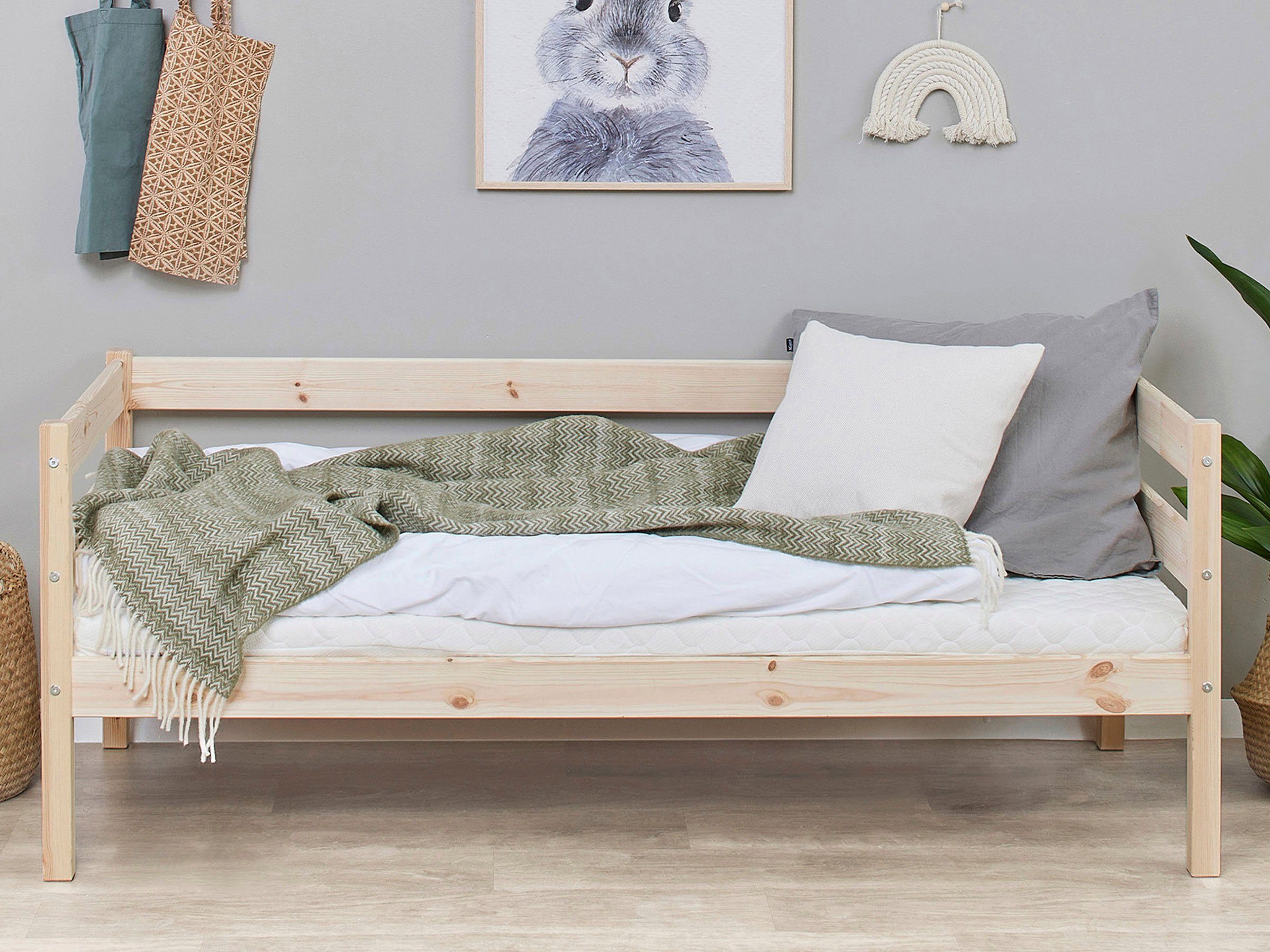 Einzelbett Comfort und ECO mit Rollrost Hoppekids Farben, in Matratze mit Absturzsicherung wahlweise 8 natur (Set),