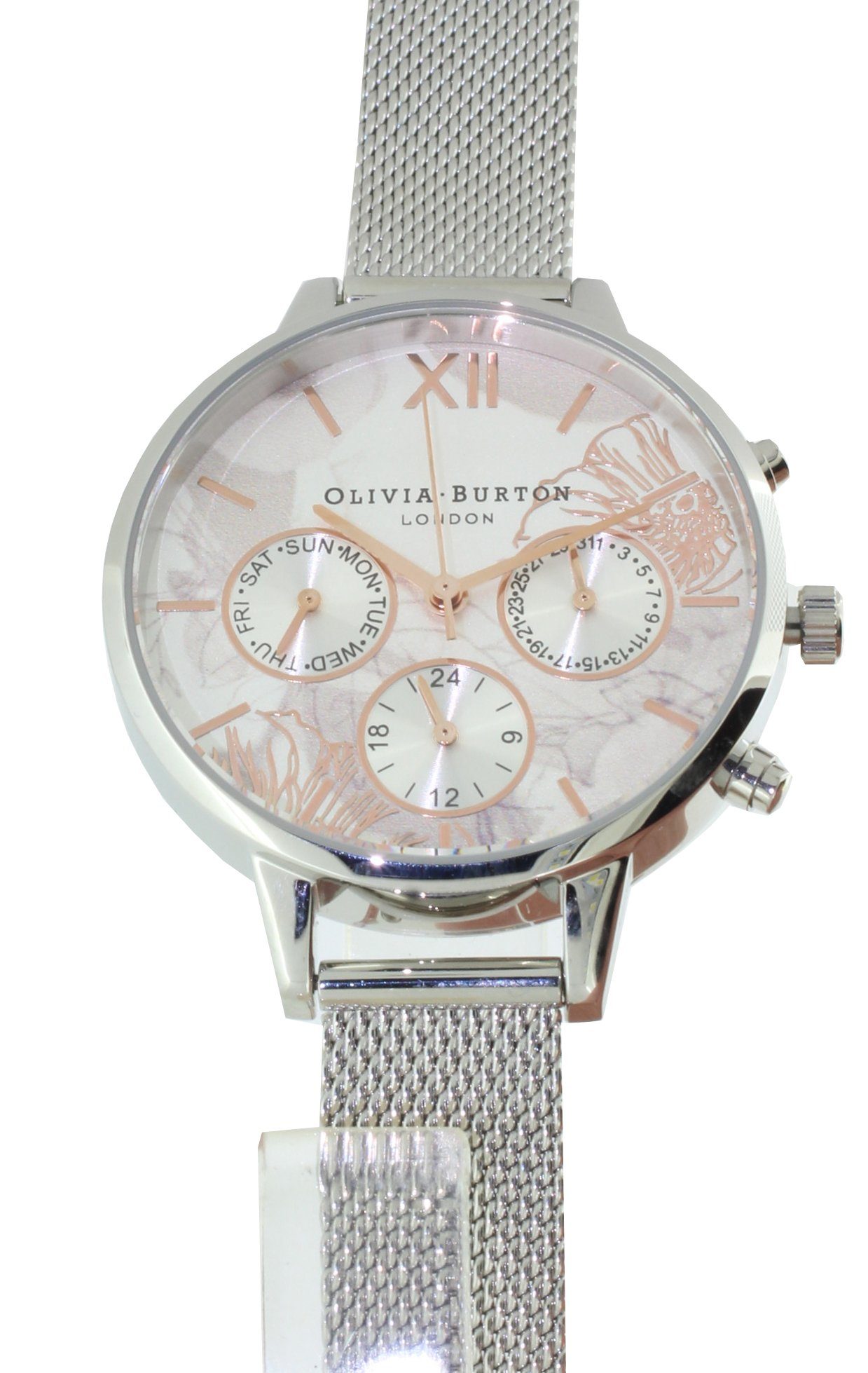 OLIVIA BURTON Quarzuhr OB16CQS06 Chrono Deal Abstract Floral RG& Silver