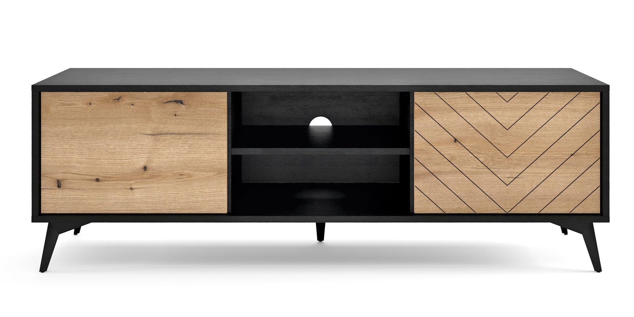 Feldmann-Wohnen Lowboard Diamond (mit Türen, mit Push to open Funktion, 1 St., moderne Optik, mit offenen Fächern, mit Türen), 153x39x49cm Evoke Oak schwarz