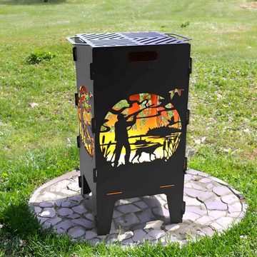 Creativ Metall Feuerkorb, (1-St), Feuertonne mit Grillplatte Motiv Jagd Hund Jäger hochwertig 3mm Stahl