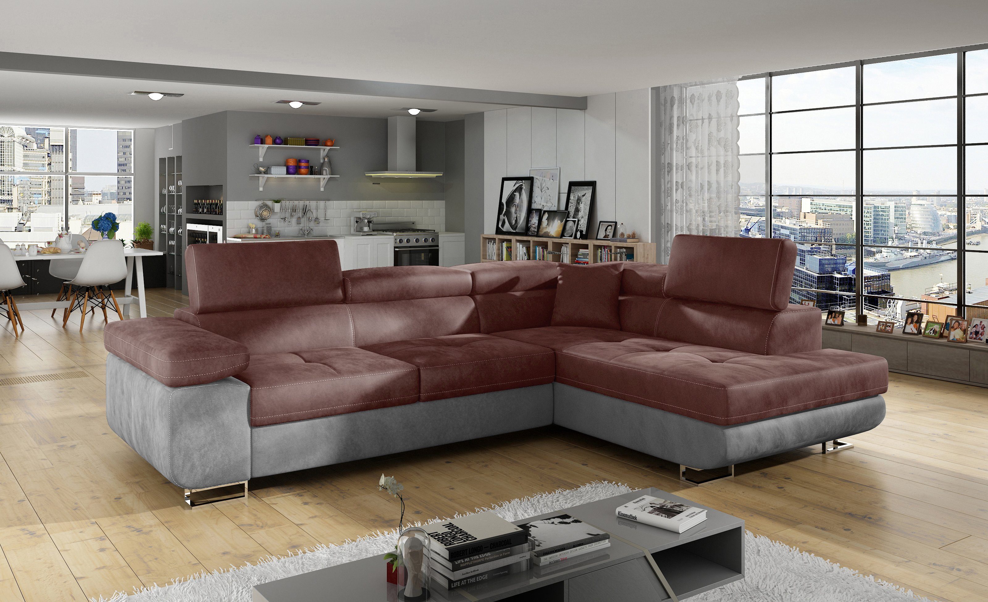 yourhouse24 Ecksofa ANTON L-form Schlafsofa Wohnlandschaft Links Rechts Couch Bettkasten Monolith 63/ Monolith 84