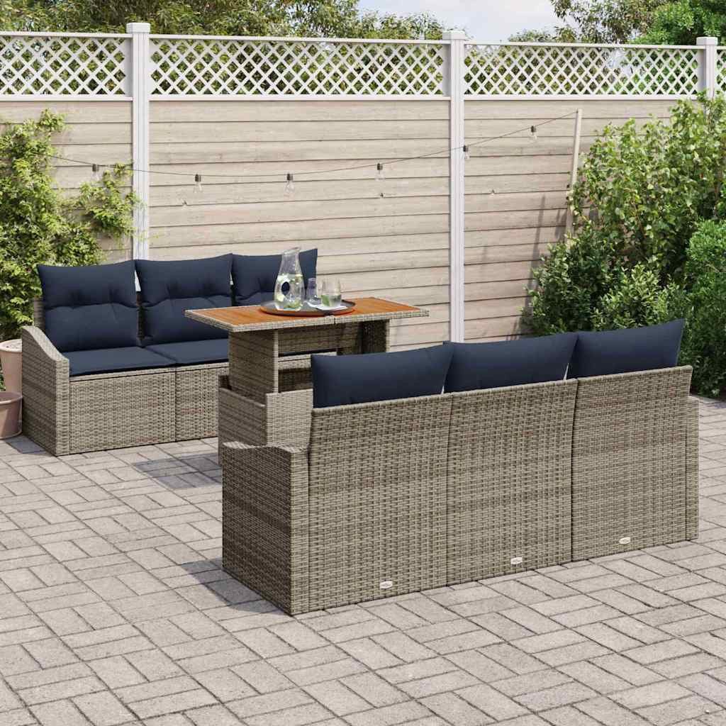 vidaXL Gartenlounge-Set Garten-Sofa-Set mit Speicher 7 pcs Grau Poly Rattan, (7-tlg)