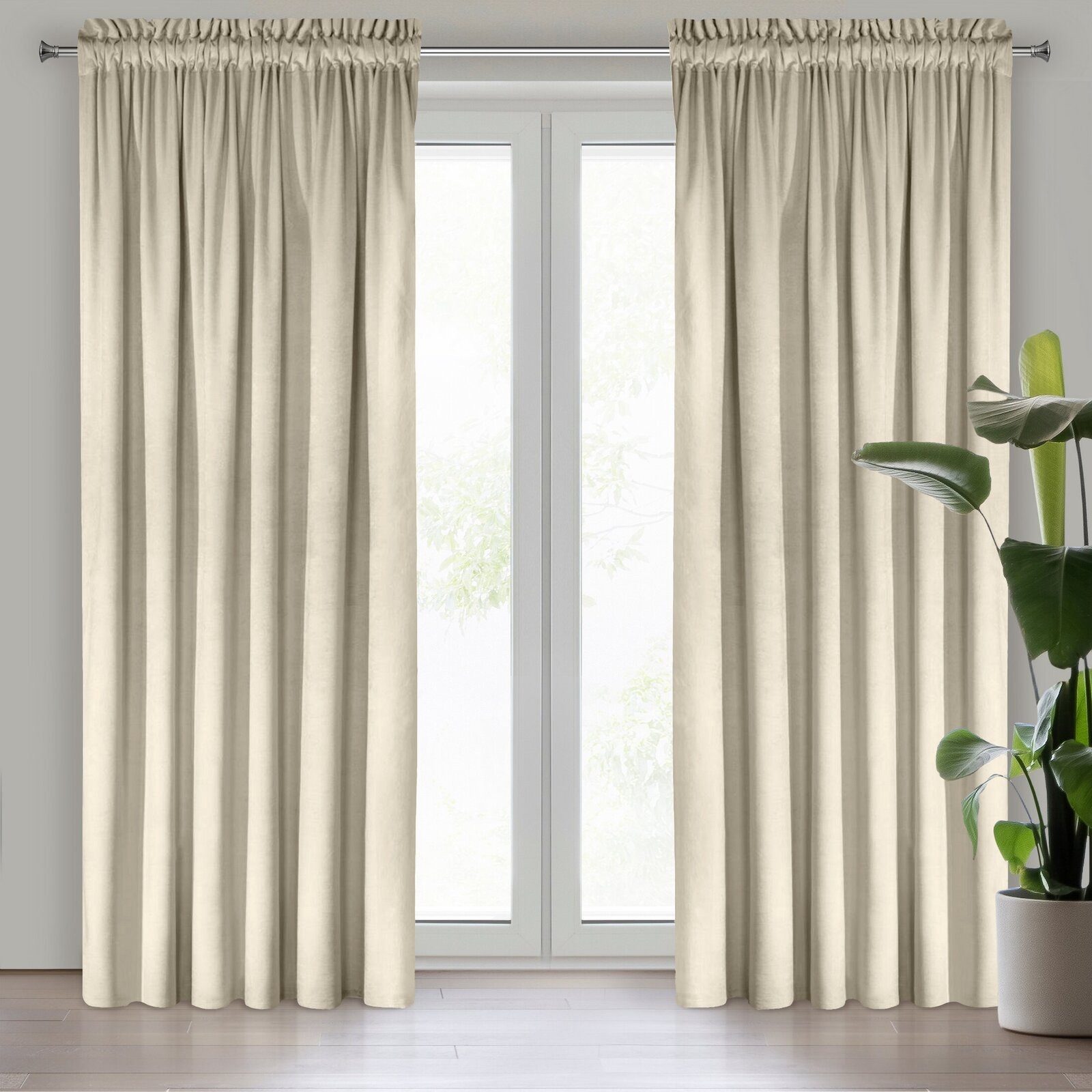 Design91 Vorhang Samtvorhänge 140x270 cm 135x300 cm (1 St), Kräuselband, blickdicht, Samt, Wohnzimmer Tunnelzug