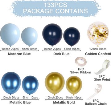 UE Stock Girlandenballon 133 Stück Ballon Girlande Blau Gold Konfetti-Ballons Ballonbogen, Vielseitige Verwendung