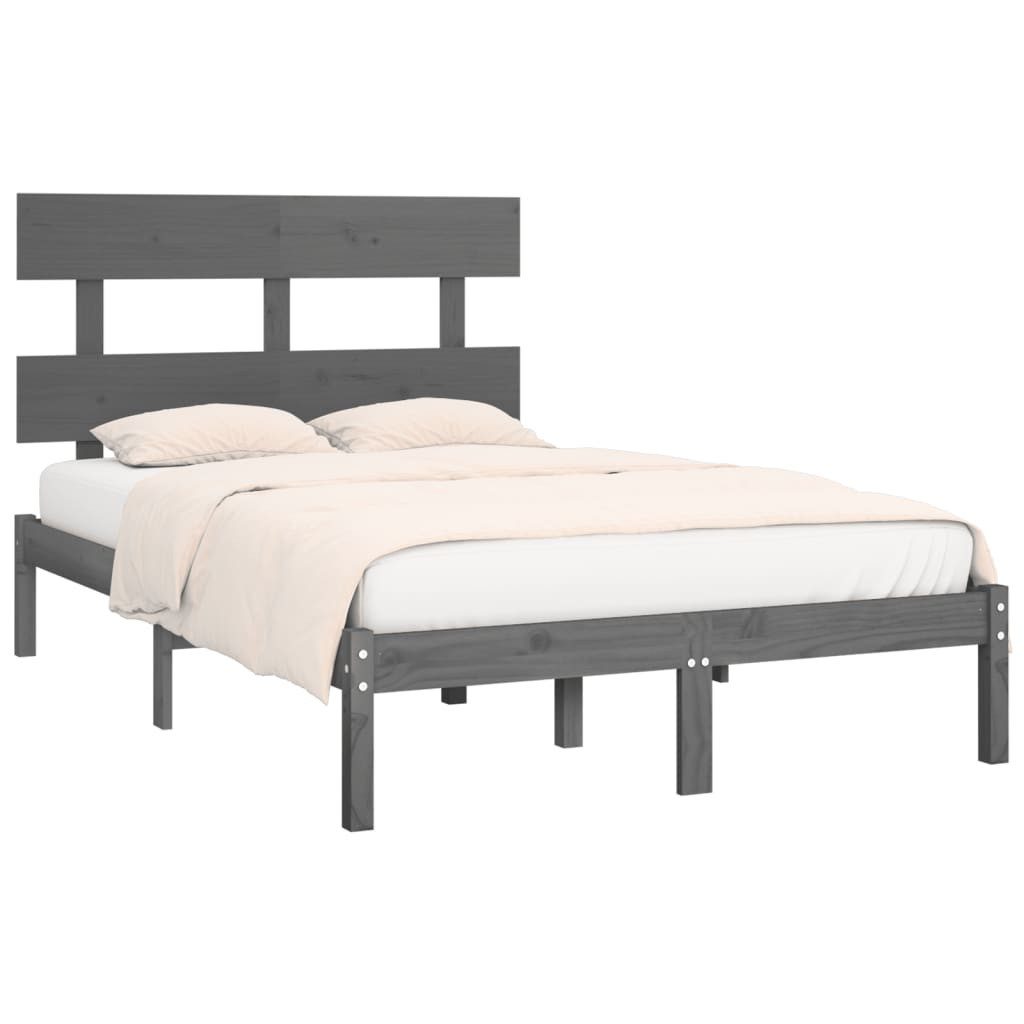Vidaxl Massivholzbett Grau 135x190 Cm 4ft6 Double günstig online kaufen
