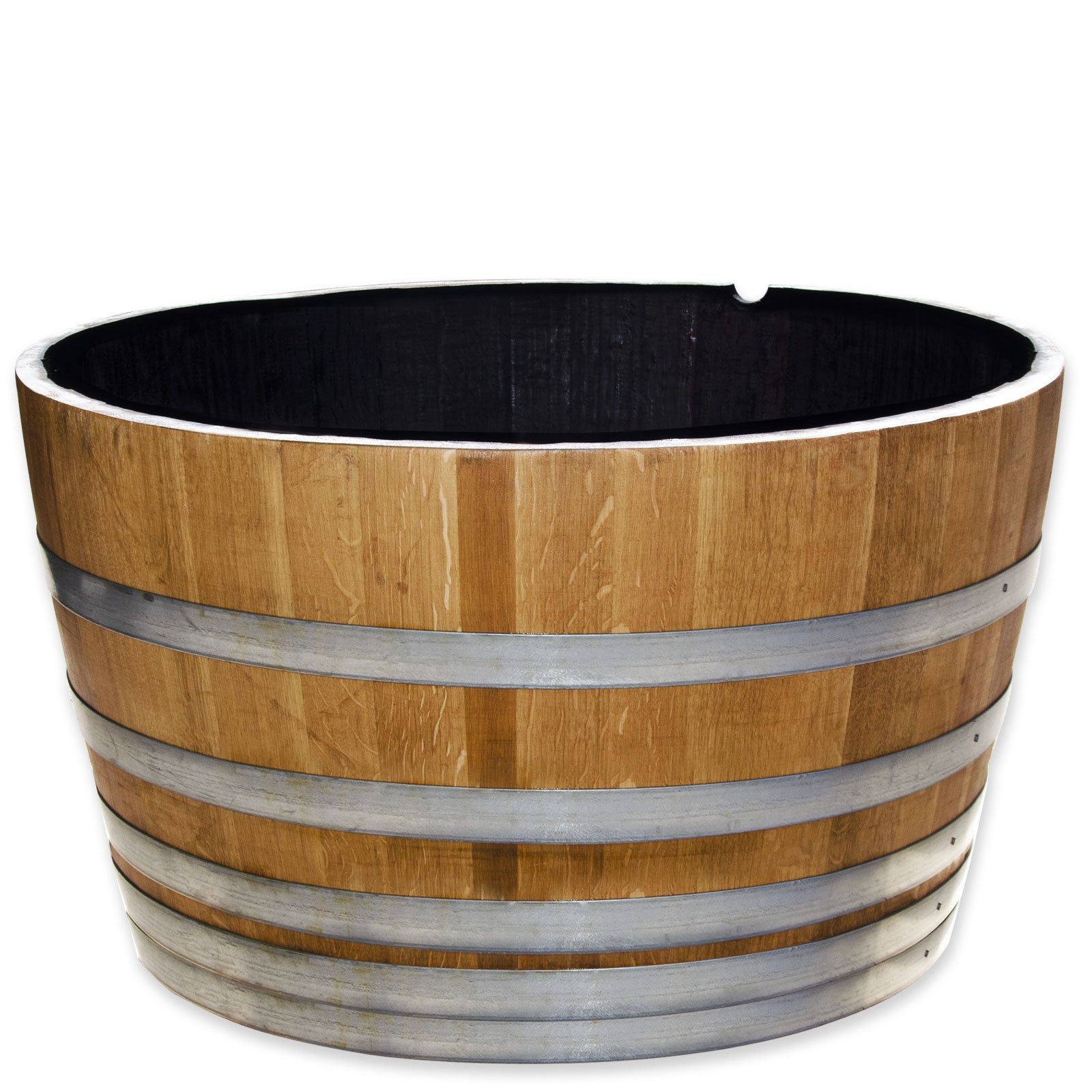 Temesso Pflanzkübel D 92cm - GESCHLIFFENES Weinfass halbiert aus Eichenholz
