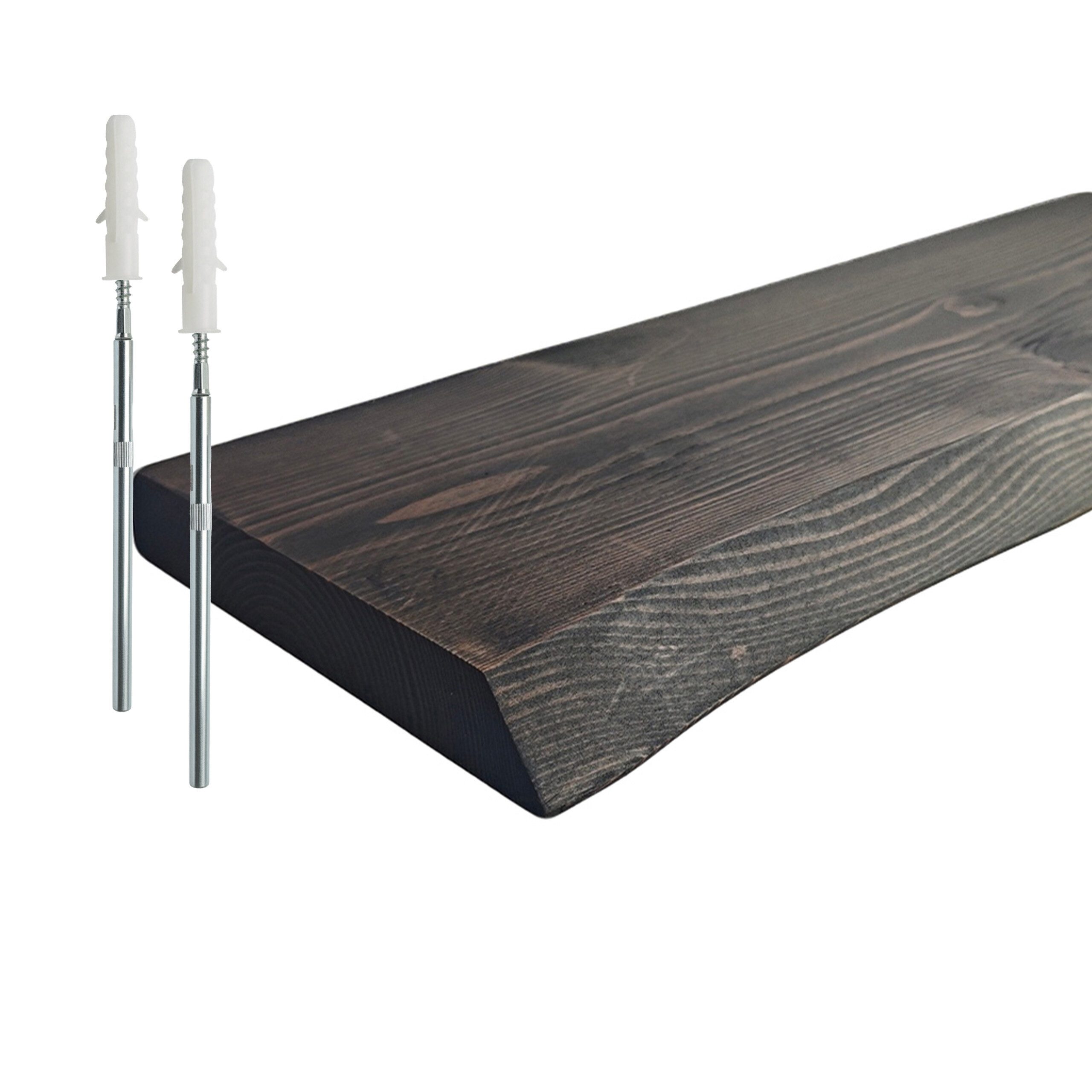 relaxdays Wandregal Massivholz Baumkante, 1-tlg., schwarz, 70 cm