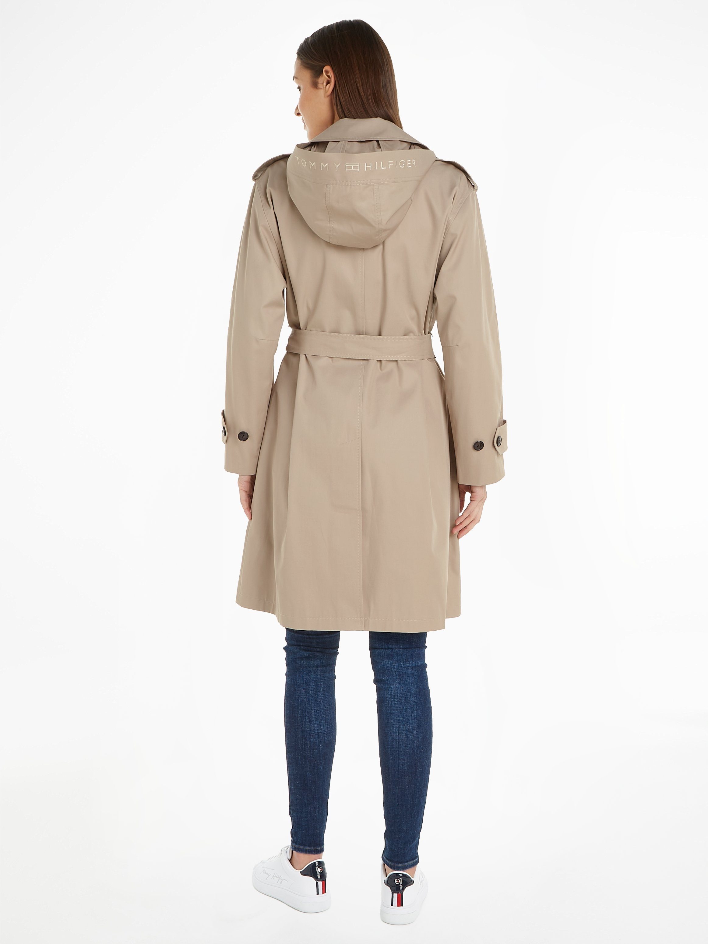 Tommy Hilfiger Kurzmantel COTTON SB HOODED BELTED COAT mit Logostickerei