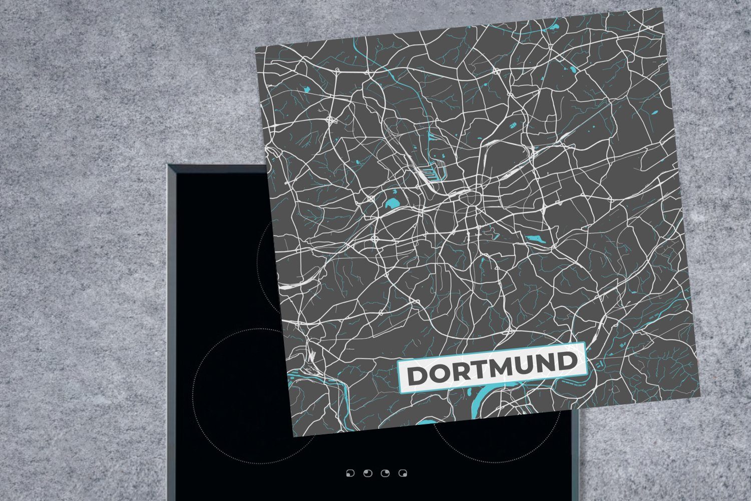 MuchoWow Herdblende-/Abdeckplatte Karte - Dortmund - Vinyl, 78x78 - Stadtplan cm, Deutschland, Blau Arbeitsplatte - küche tlg), Ceranfeldabdeckung, (1 für