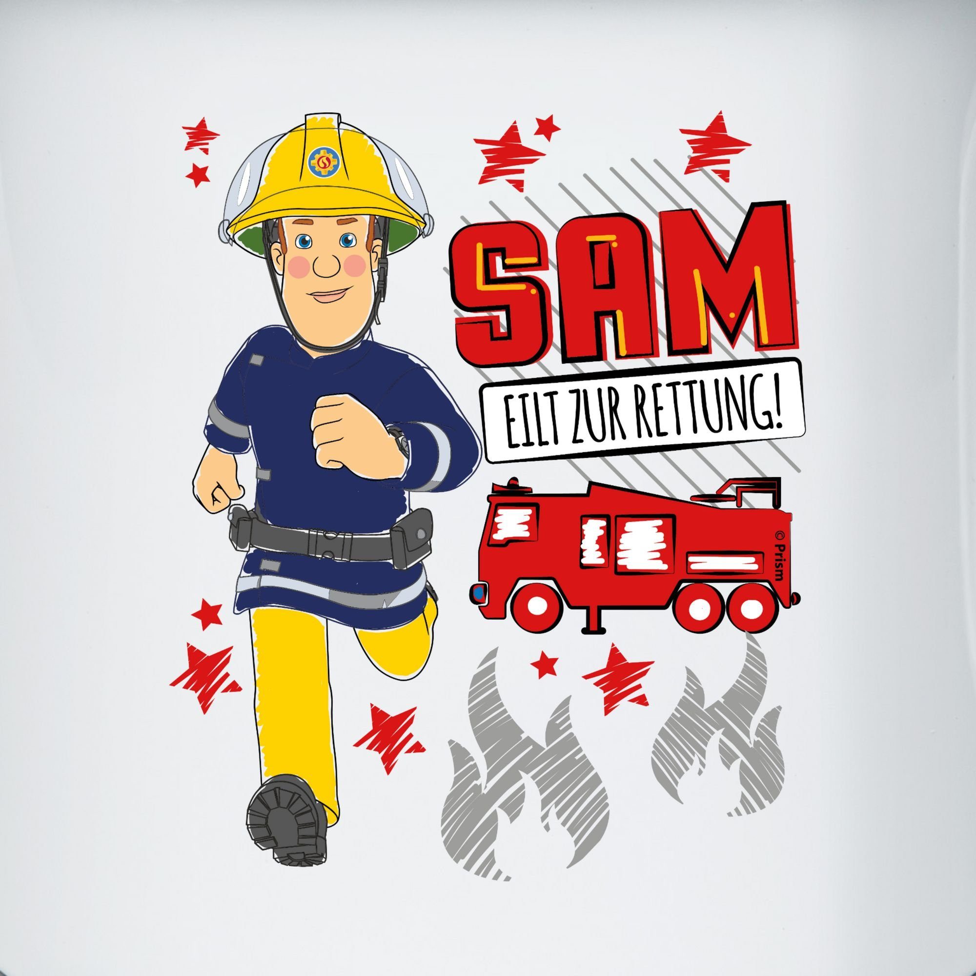 Weiß zur Sam Stahlblech, Feuerwehrmann 2 Shirtracer Tasse Sam eilt Rettung, Schwarz Tasse