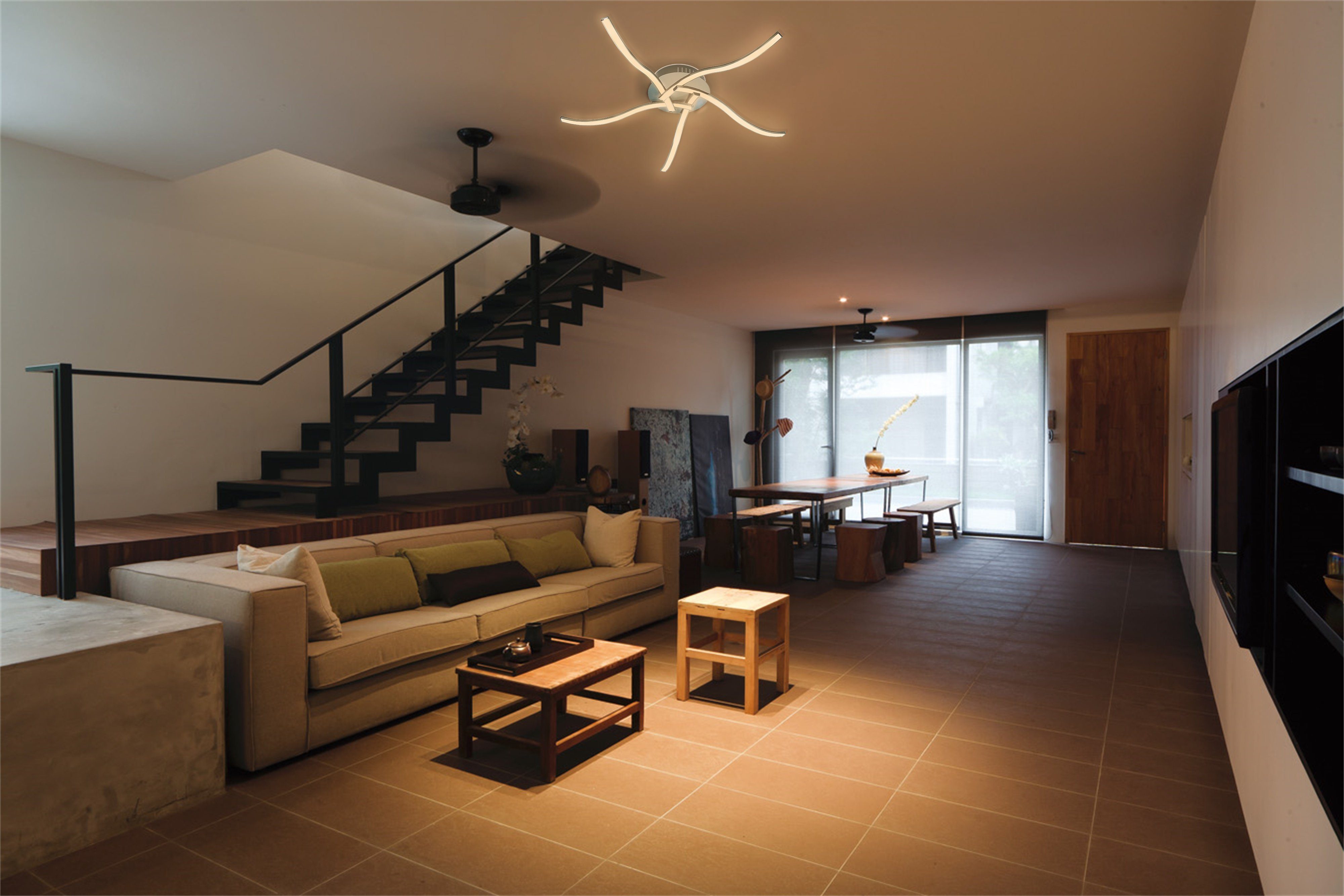 TRANGO LED Deckenleuchte, 3161 Design LED-Deckenleuchte Serie *WAVE* 5 Flammen, Leuchtenarm nicht schwenkbar I modern & chic I in Wellenform I Deckenlampe I 5x ca. 4.2 Watt LED Modul, 3000K warm-weiß I Nickel matt & Chrom