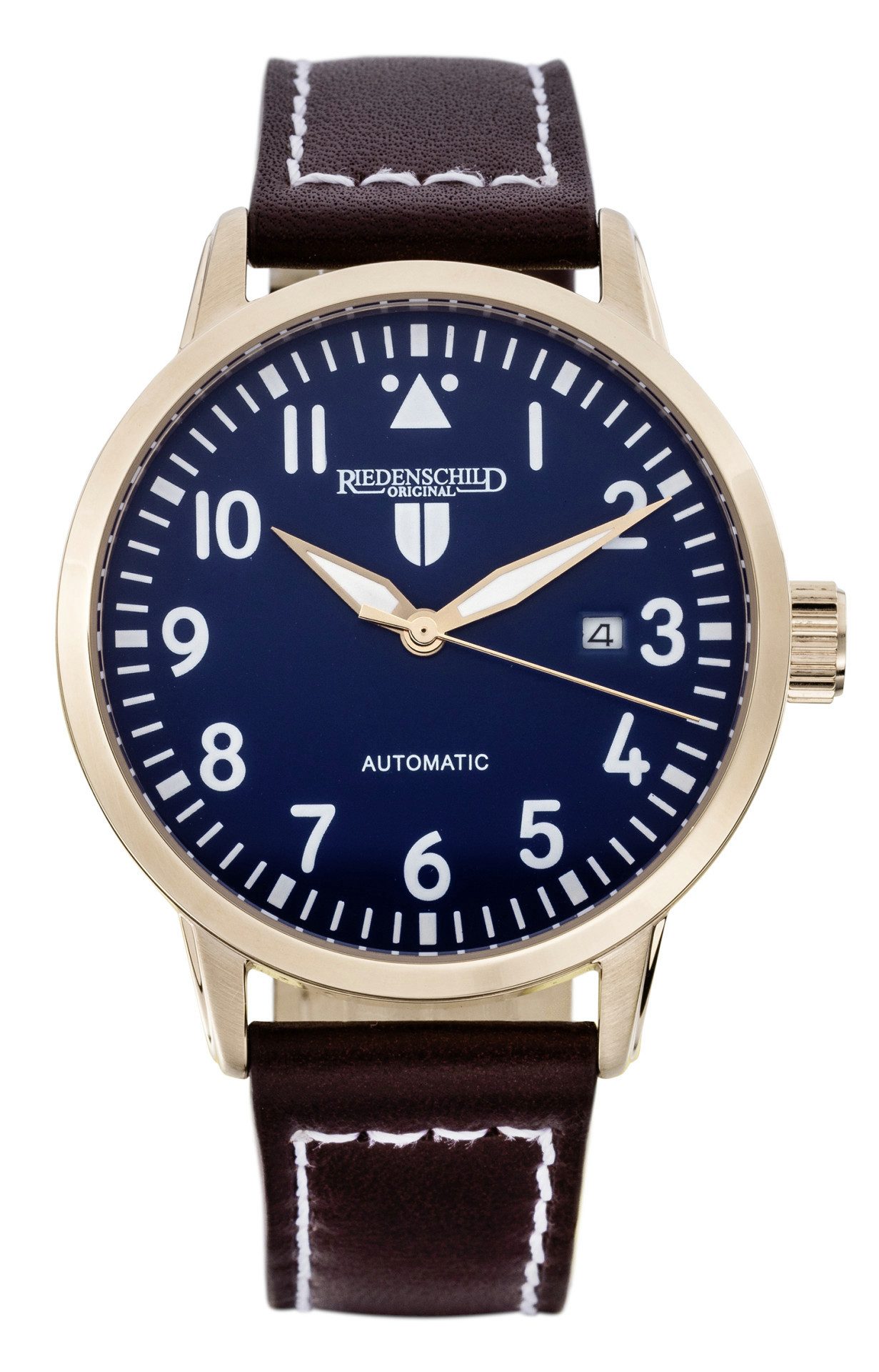 Riedenschild Automatikuhr RS7602-04 – IP-Rosé – Blaues Zifferblatt – Lederband Braun – 42 mm