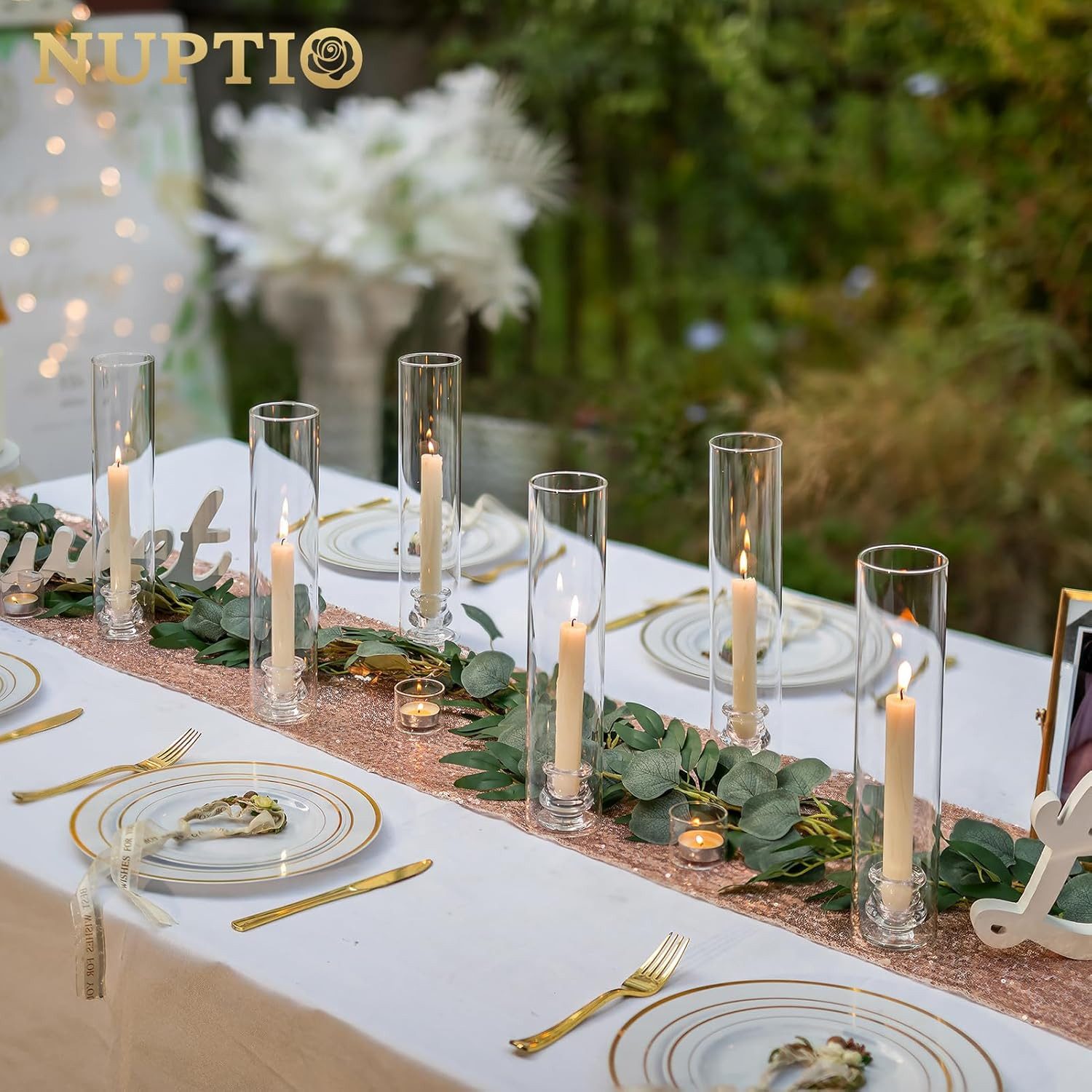 FELIXLEO Teelichthalter 2er Set Glaskerzenhalter mit 30cm Glaszylinder für Hochzeit (1 St)
