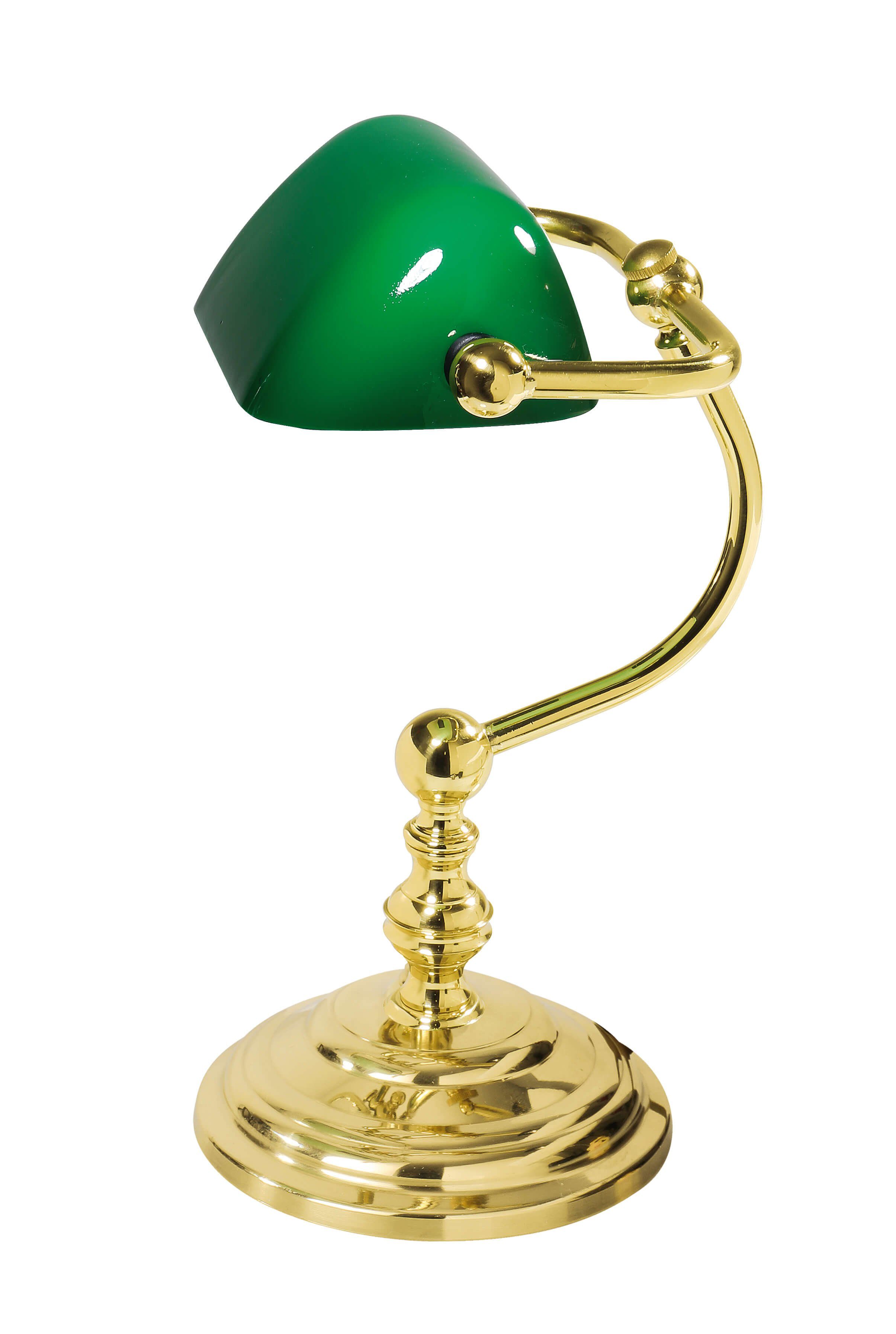 Licht-Erlebnisse Schreibtischlampe LAMPADE MINISTERO, ohne Leuchtmittel, Tischlampe Gold Grün echtes Messing H:29cm E14 bis 60W handgefertigt