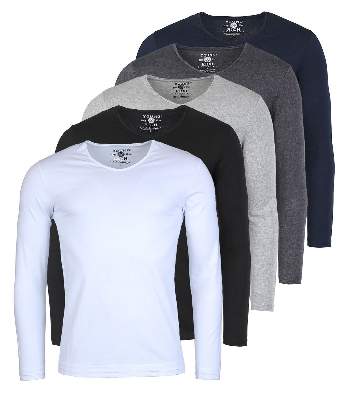 Young & Rich Langarmshirt Herren Uni Basic Longsleeve V-Ausschnitt Unterzie günstig online kaufen