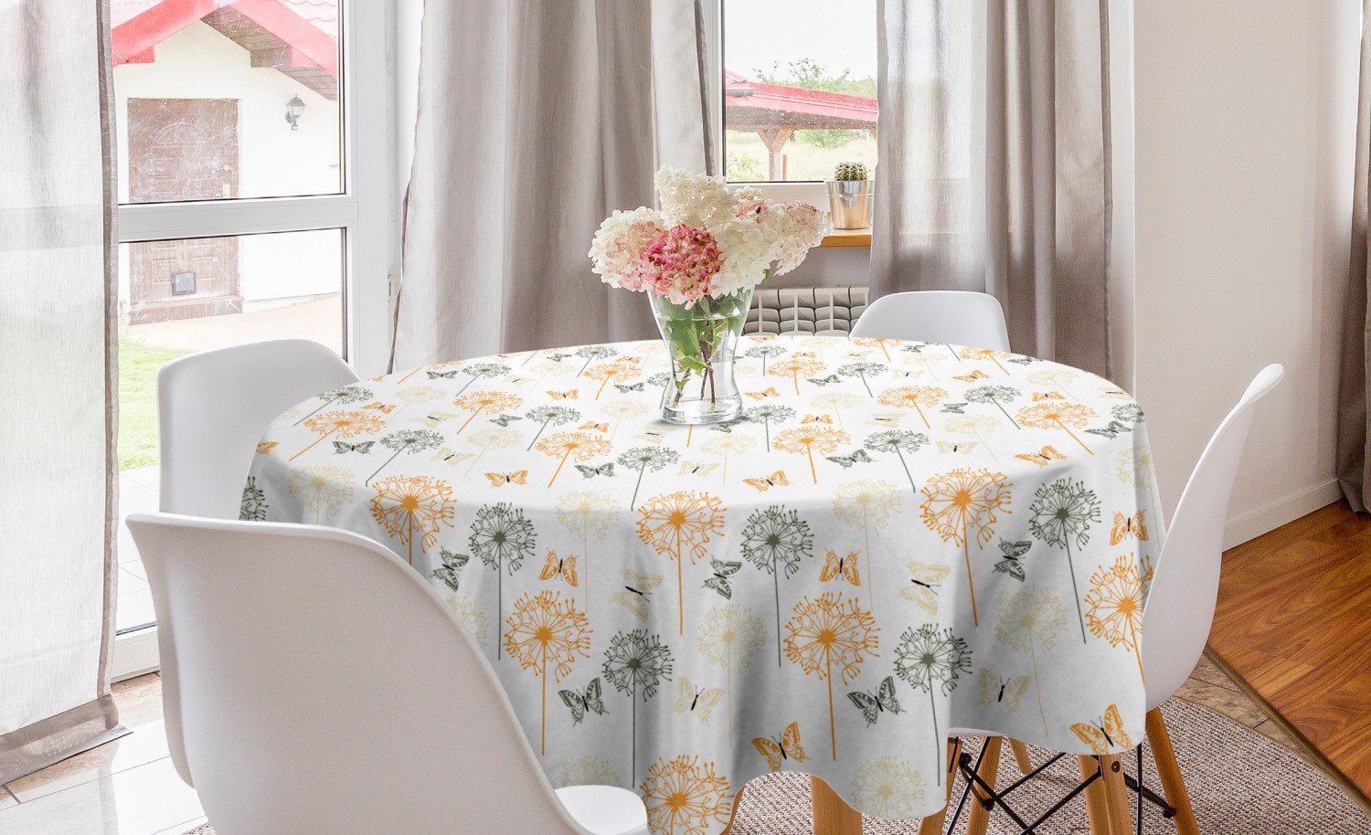 Küche Schmetterling Dekoration, Löwenzahn Abdeckung für Esszimmer Kräuter-Blüten Tischdecke Abakuhaus Tischdecke Kreis