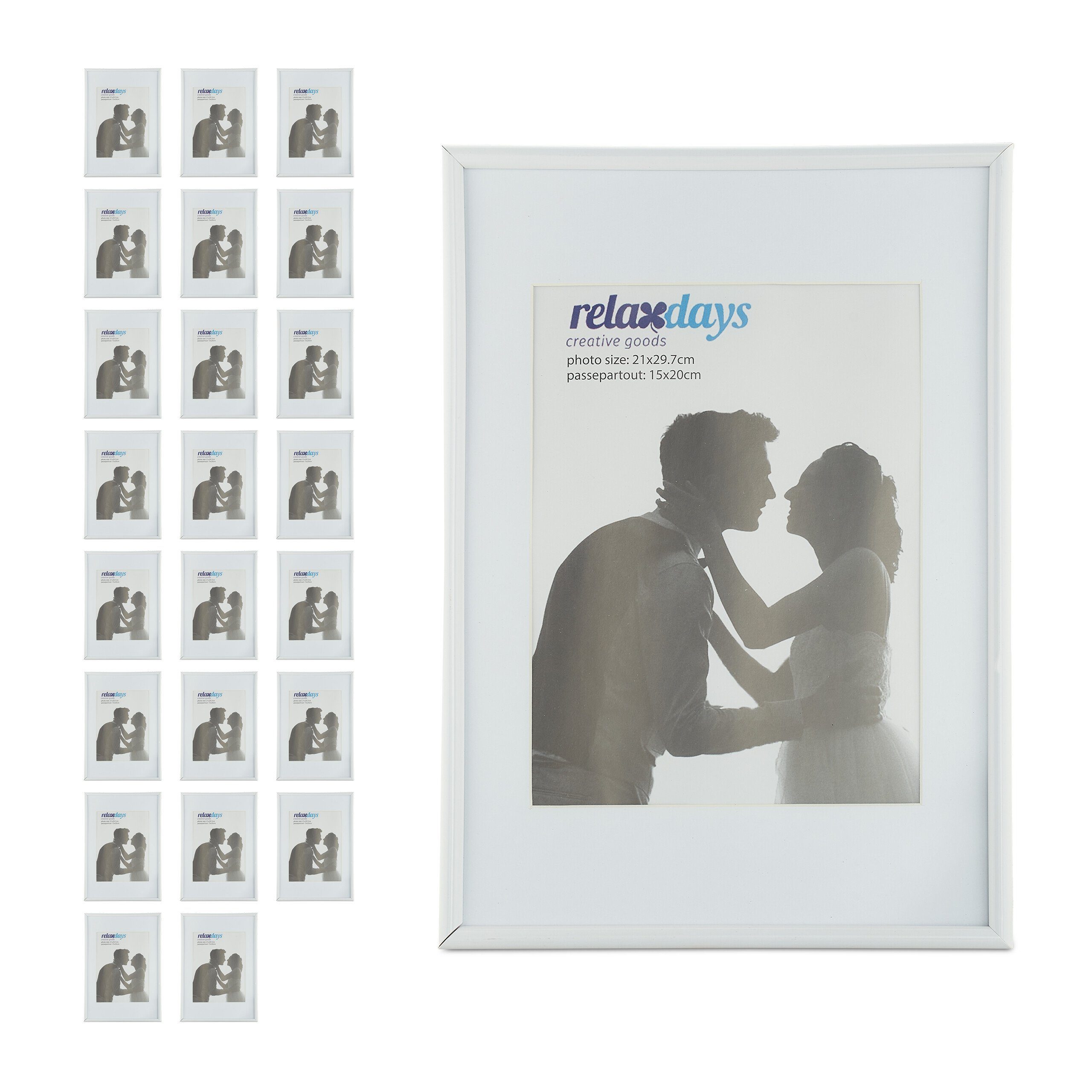 relaxdays Bilderrahmen 24 x Bilderrahmen A4 weiß, Fotorahmen