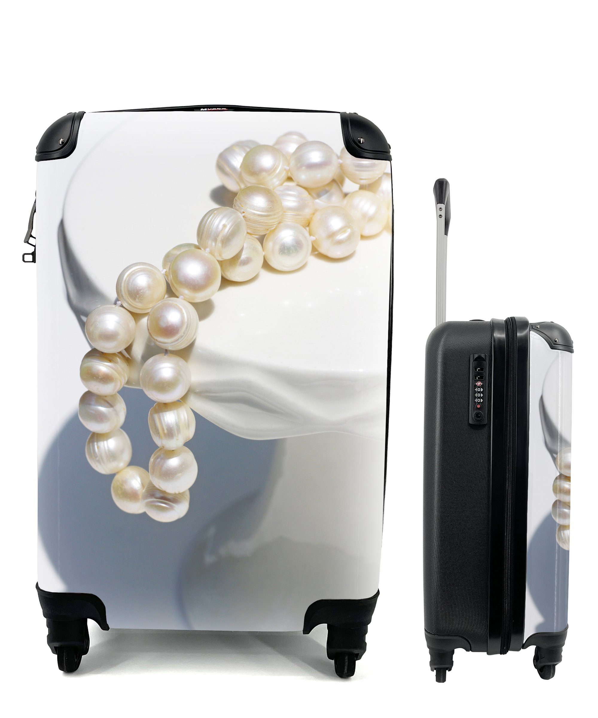 MuchoWow Handgepäckkoffer Perlenkette auf weißem Sockel, 4 Rollen, Reisetasche mit rollen, Handgepäck für Ferien, Trolley, Reisekoffer
