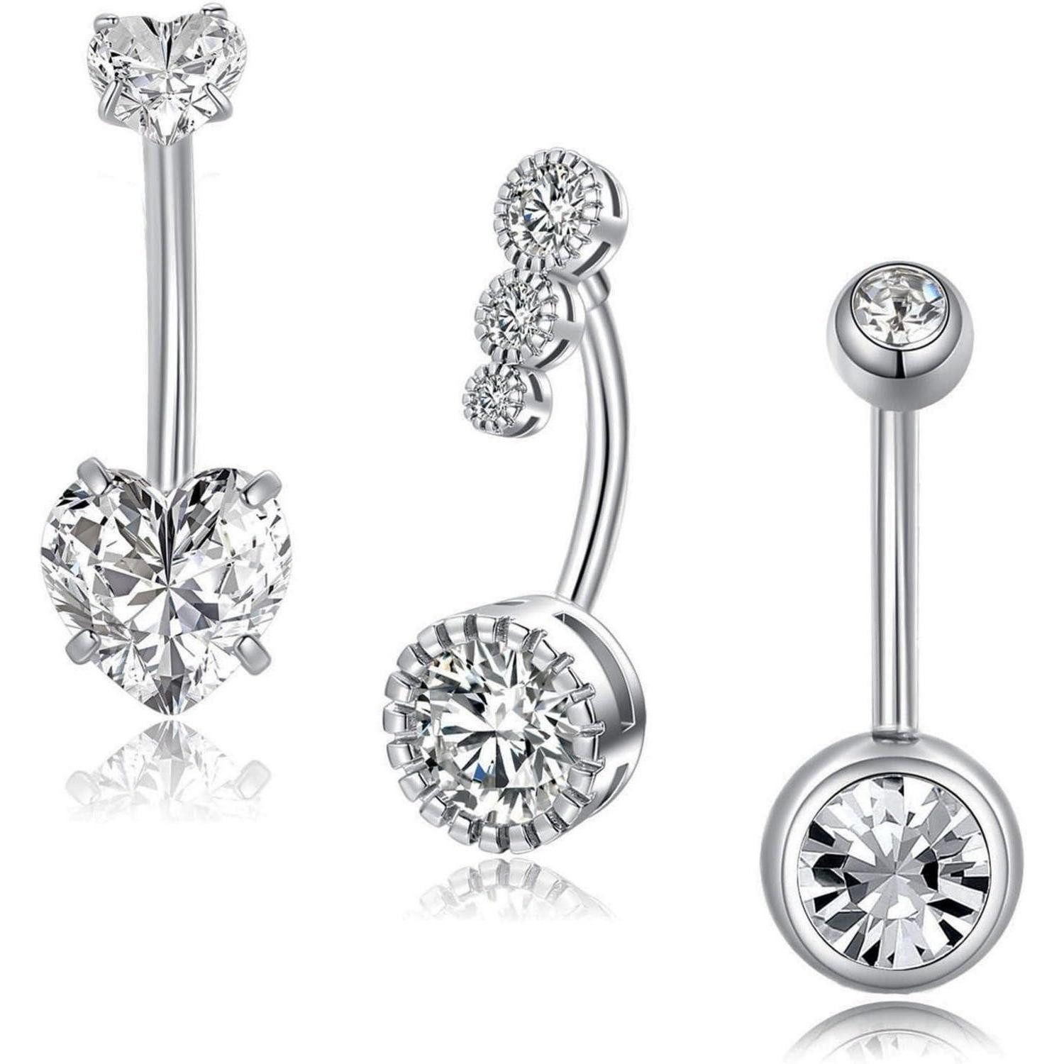 Bauchnabelpiercing 3er Bauchnabelpiercing Set 6-16mm Chirurgenstahl Silber Gold Piercing