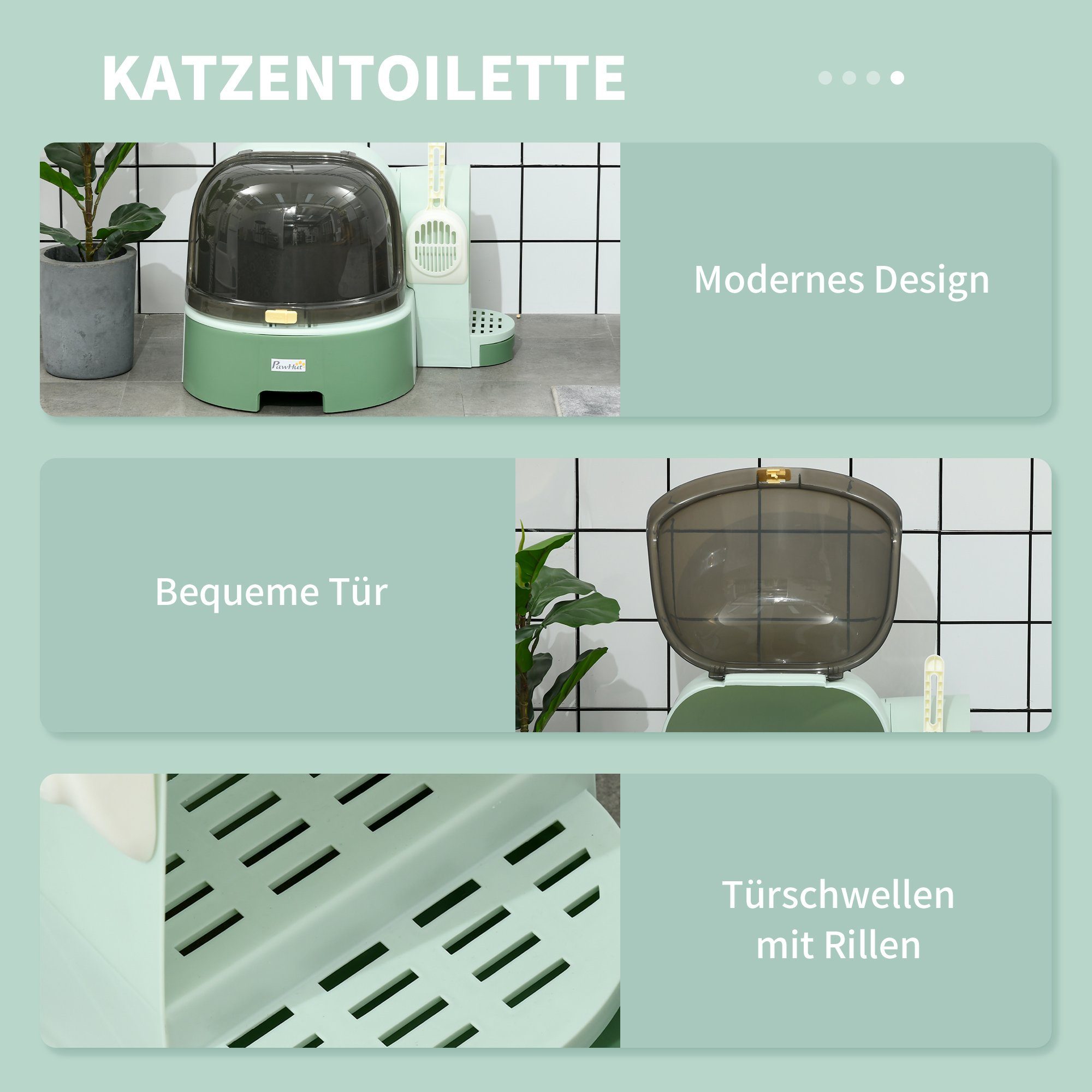 PawHut Katzentoilette geschlossenes Design, 2 Herausziehbarer Bodenwannen, Haube, Grün, 52L x 60B x 42H cm