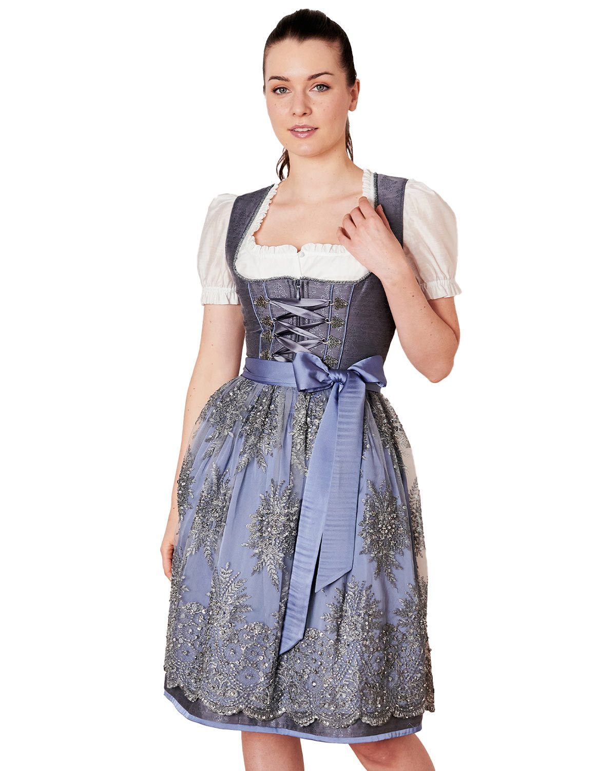 KRÜGER COLLECTION Dirndl Dirndl 'Alexandra' mit Spitzenschürze 115167, Gra günstig online kaufen