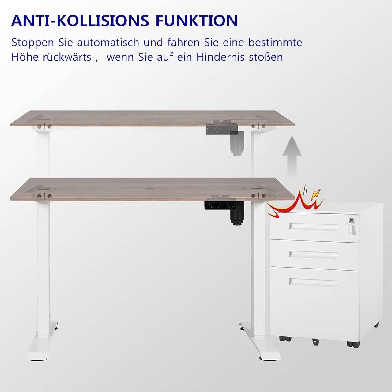 Schreibtisch höhenverstellbar Elektrisch mit Weiß Tischgestell Motor Woltu (1-St),