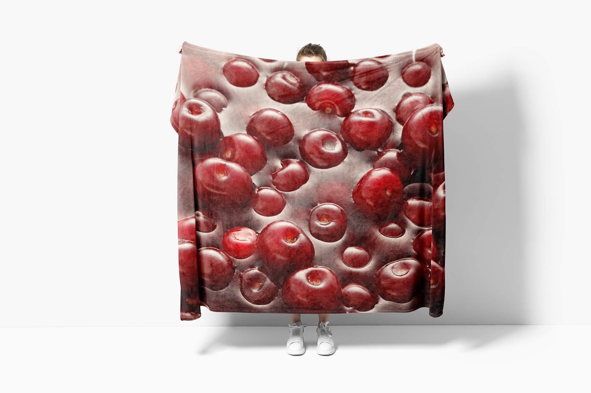Kirschen Handtuch Kunstvoll, Baumwolle-Polyester-Mix (1-St), mit Kuscheldecke Art Sinus Strandhandtuch Fotomotiv Handtuch Handtücher Saunatuch