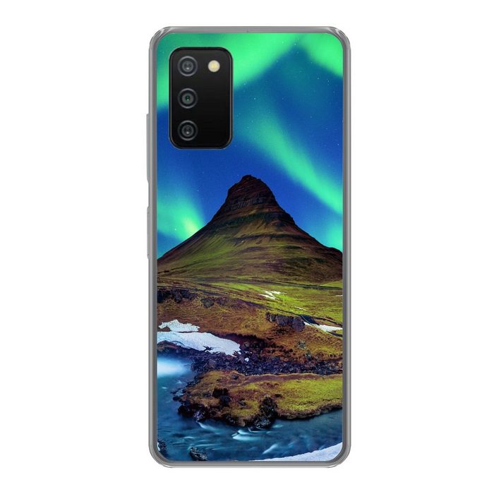MuchoWow Handyhülle Nordlicht - Sternenhimmel - Island - Berg - Grün - Wasserfall - See Handyhülle Telefonhülle Samsung Galaxy A03s