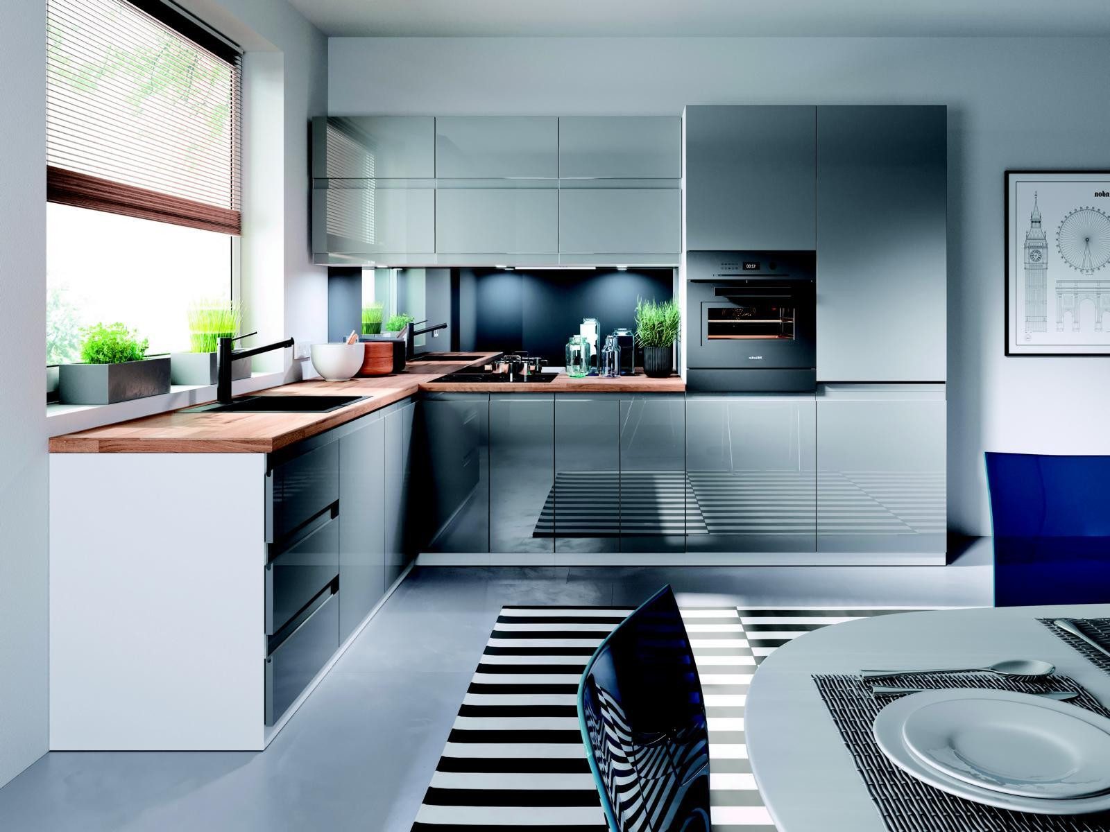 Xlmoebel Küchenzeile Zeitgemäße Küche in L-Form mit individuell angefertigten grauen, Hergestellt in Europa