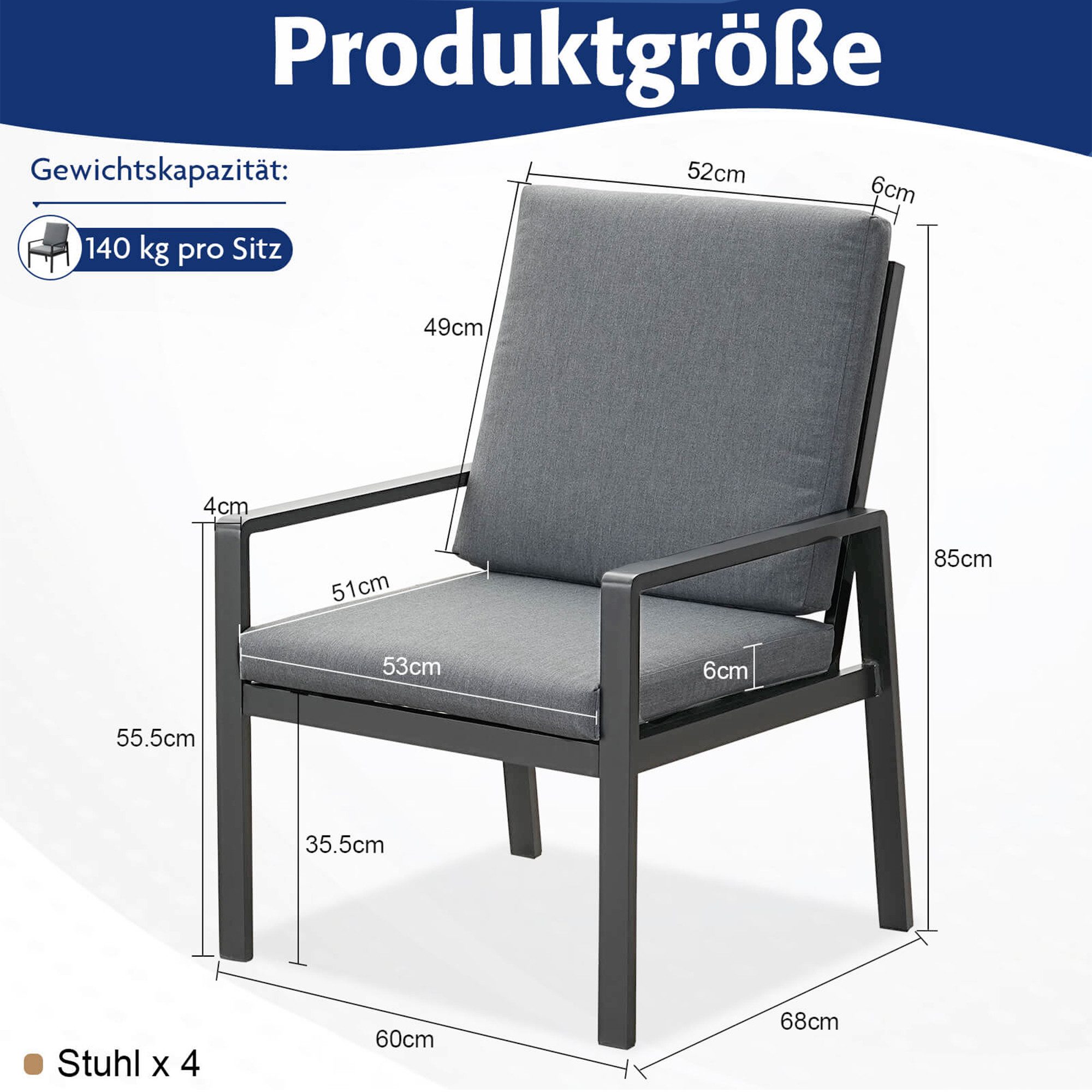 MeXo Gartenlounge-Set Lounge Gartenmöbelset Aluminium, (4-tlg., günstig online kaufen