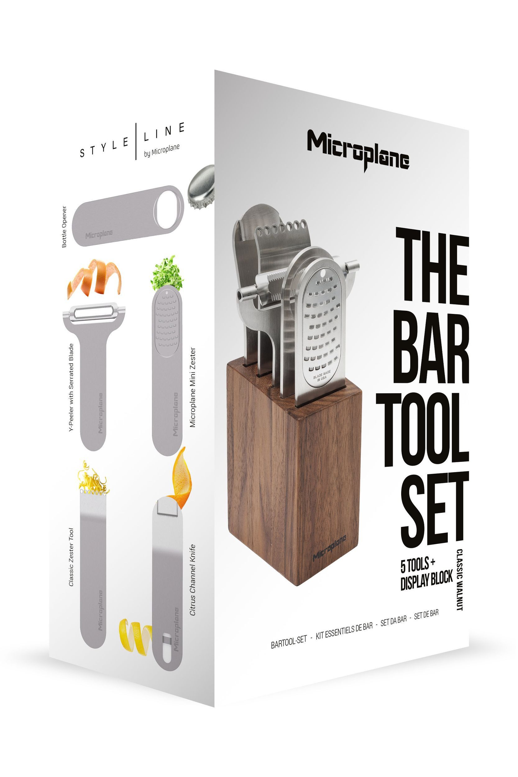 Microplane Küchenreibe Bar Tools Set Walnuss 41752 Walnuss Block