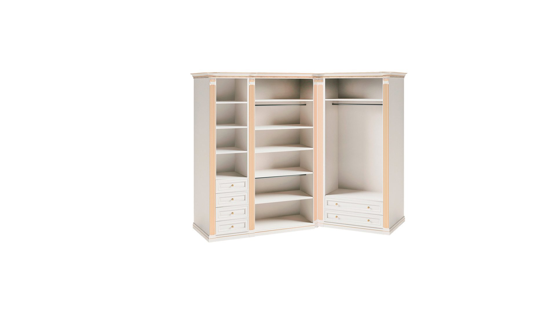 JVmoebel Eckschrank Weißer Eckkleiderschrank aus Massivholz mit elegantem Design (Eckschrank L- Form) Made in Europa